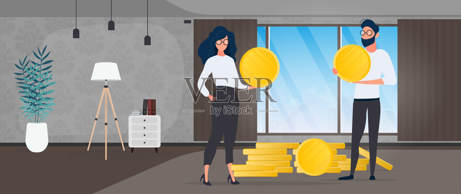 商务人士站在白板上插画图片素材