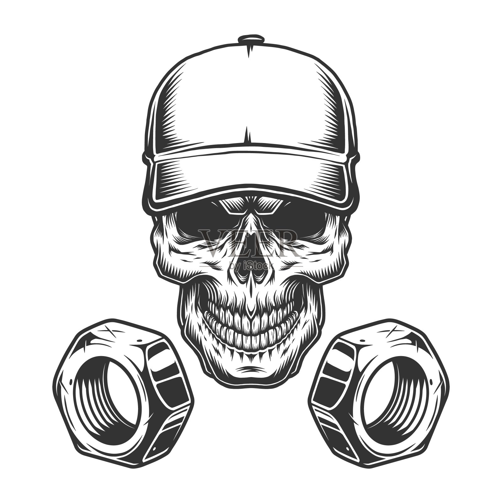 棒球帽内螺纹和颅骨插画图片素材