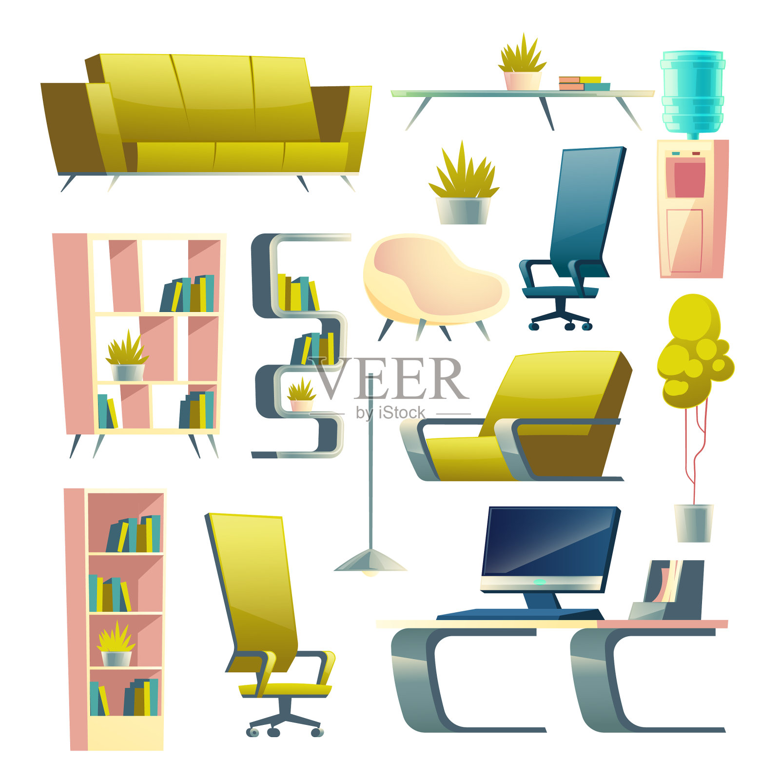 房子或公寓家具卡通集插画图片素材