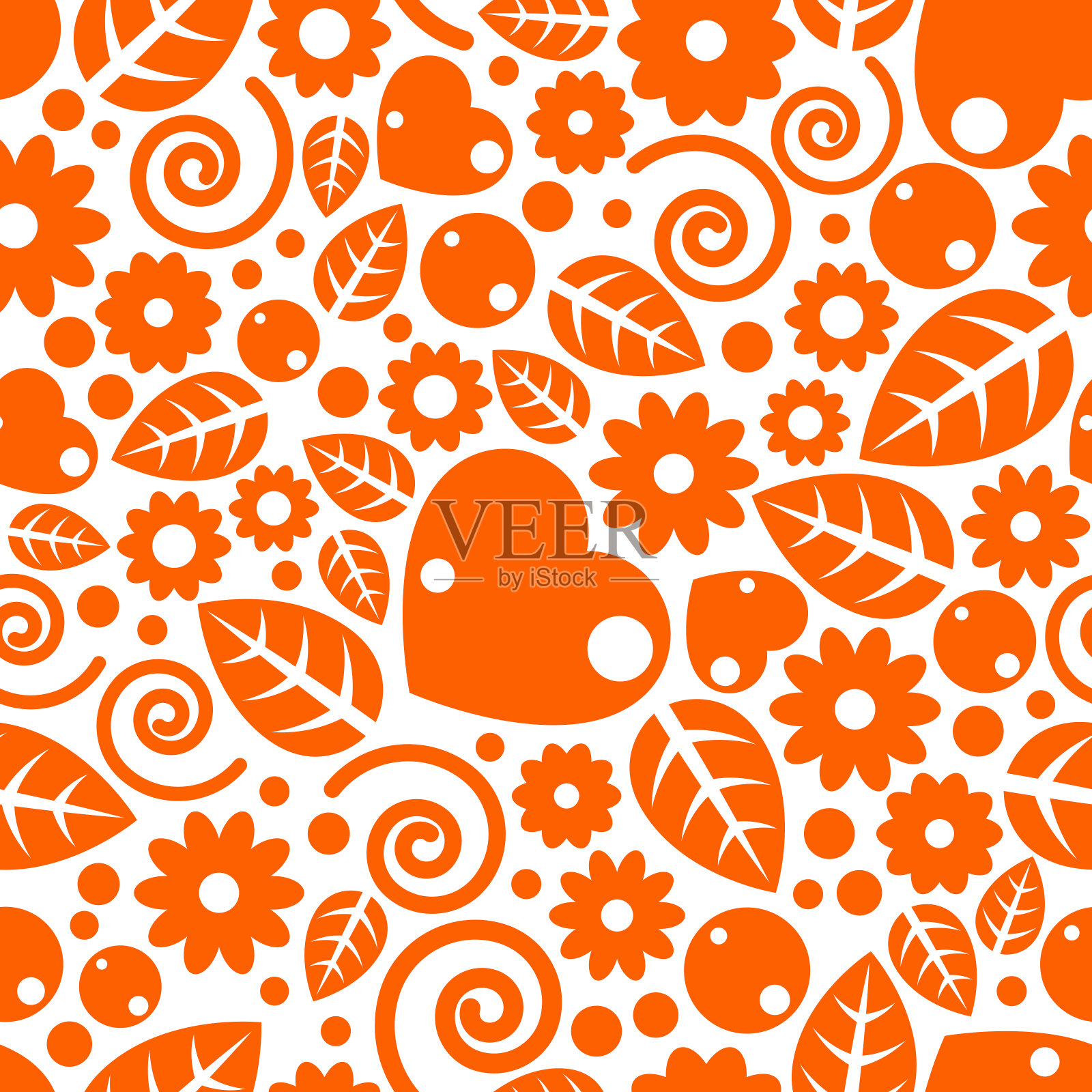 幼稚的纺织矢量无缝图案与花和叶，不同元素无穷的图案背景图像。插画图片素材