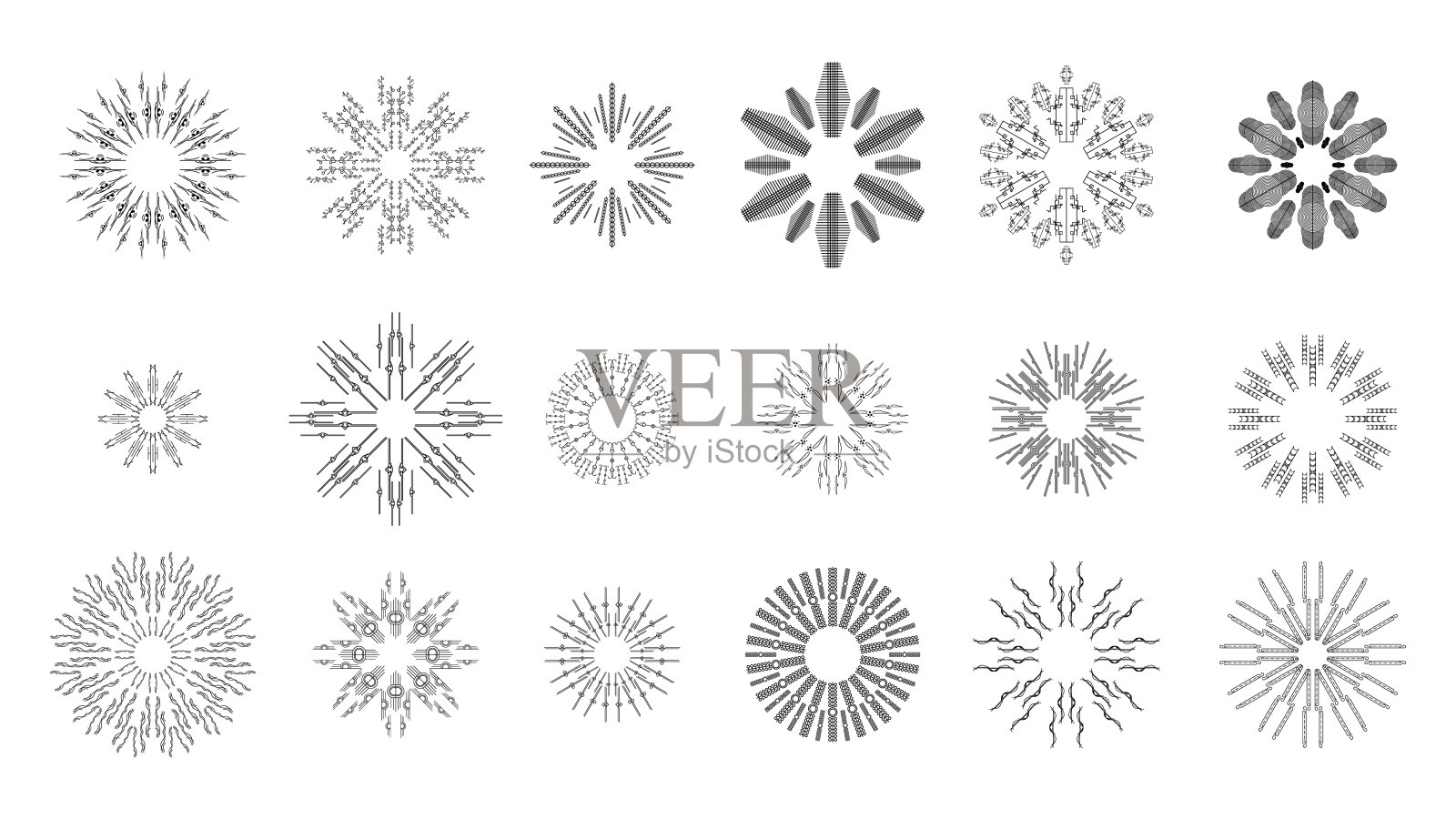 集合抽象集合星爆日出日落黑线涂鸦设计元素爆炸射线日出光辐射火花矢量设计风格插画图片素材