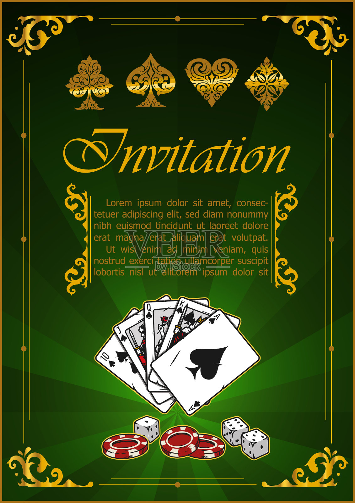 扑克游戏邀请复古彩色海报插画图片素材