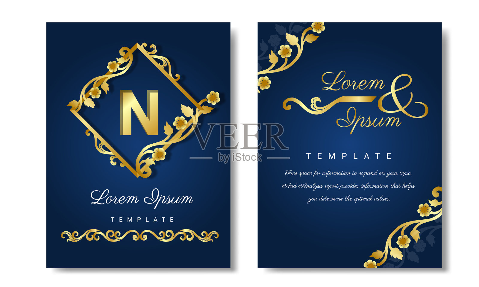 复古黄金矩形框架豪华与花卉角落装饰设计模板素材