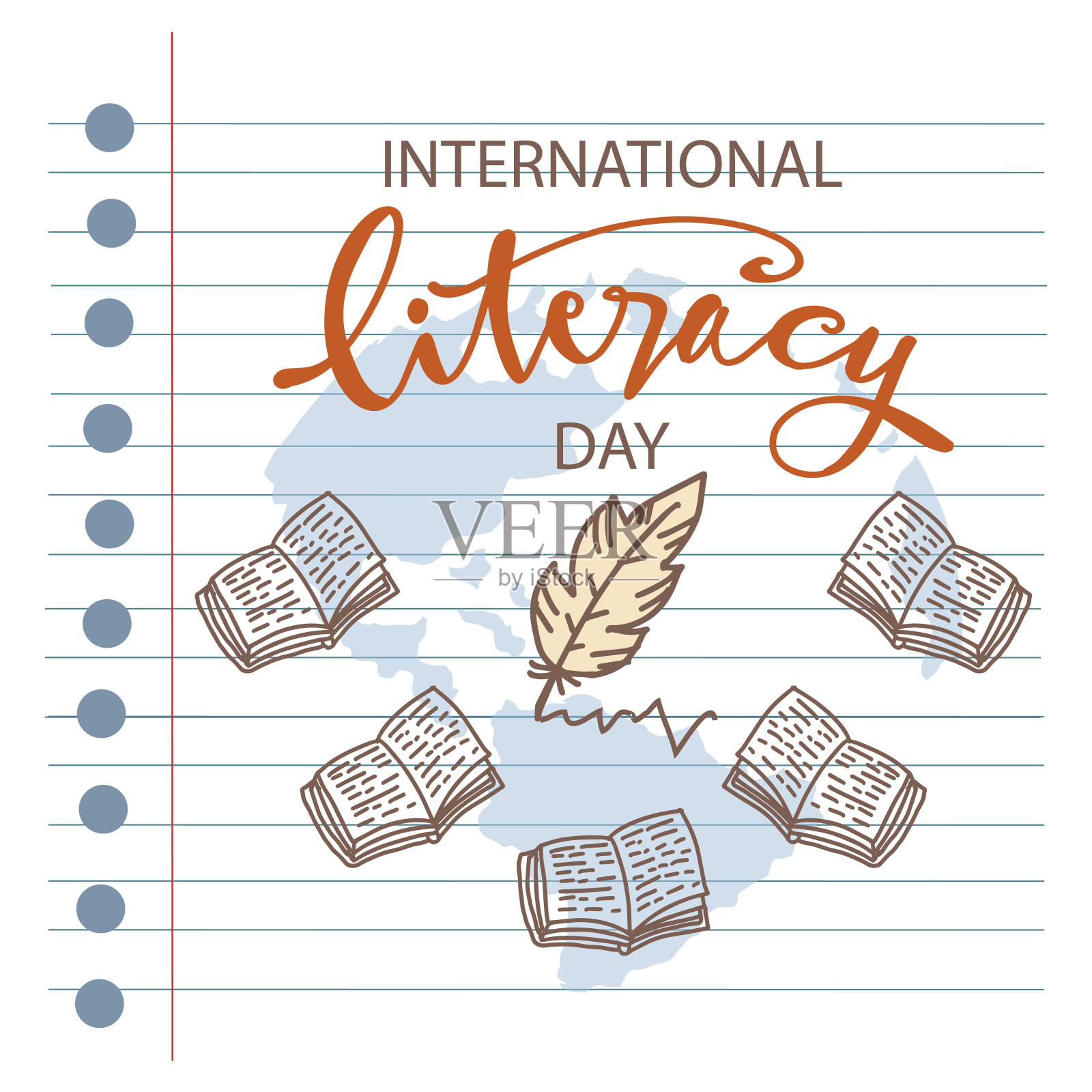 图书国际扫盲日。海报的概念。插画图片素材