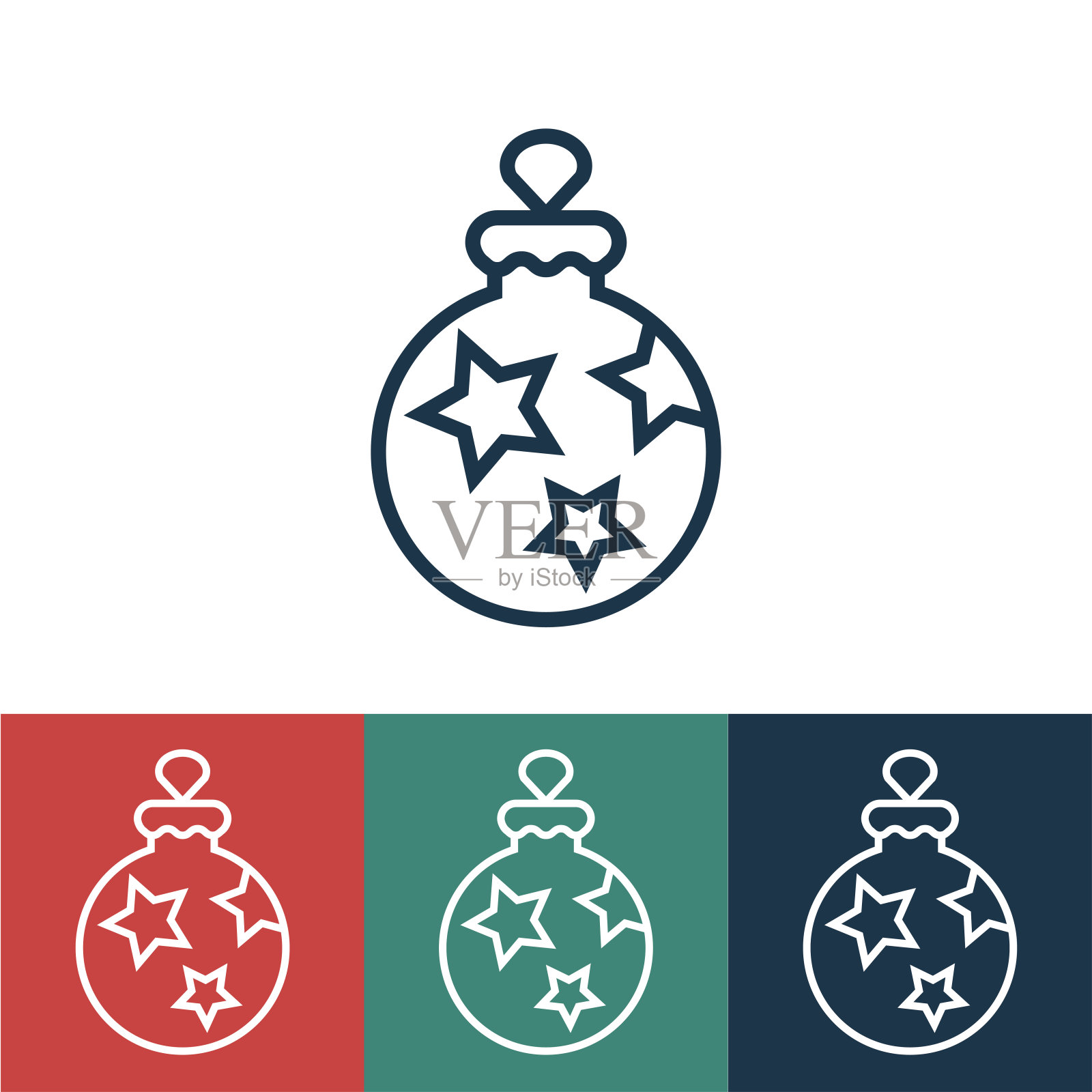 线图标玩具与星星在圣诞树上图标素材