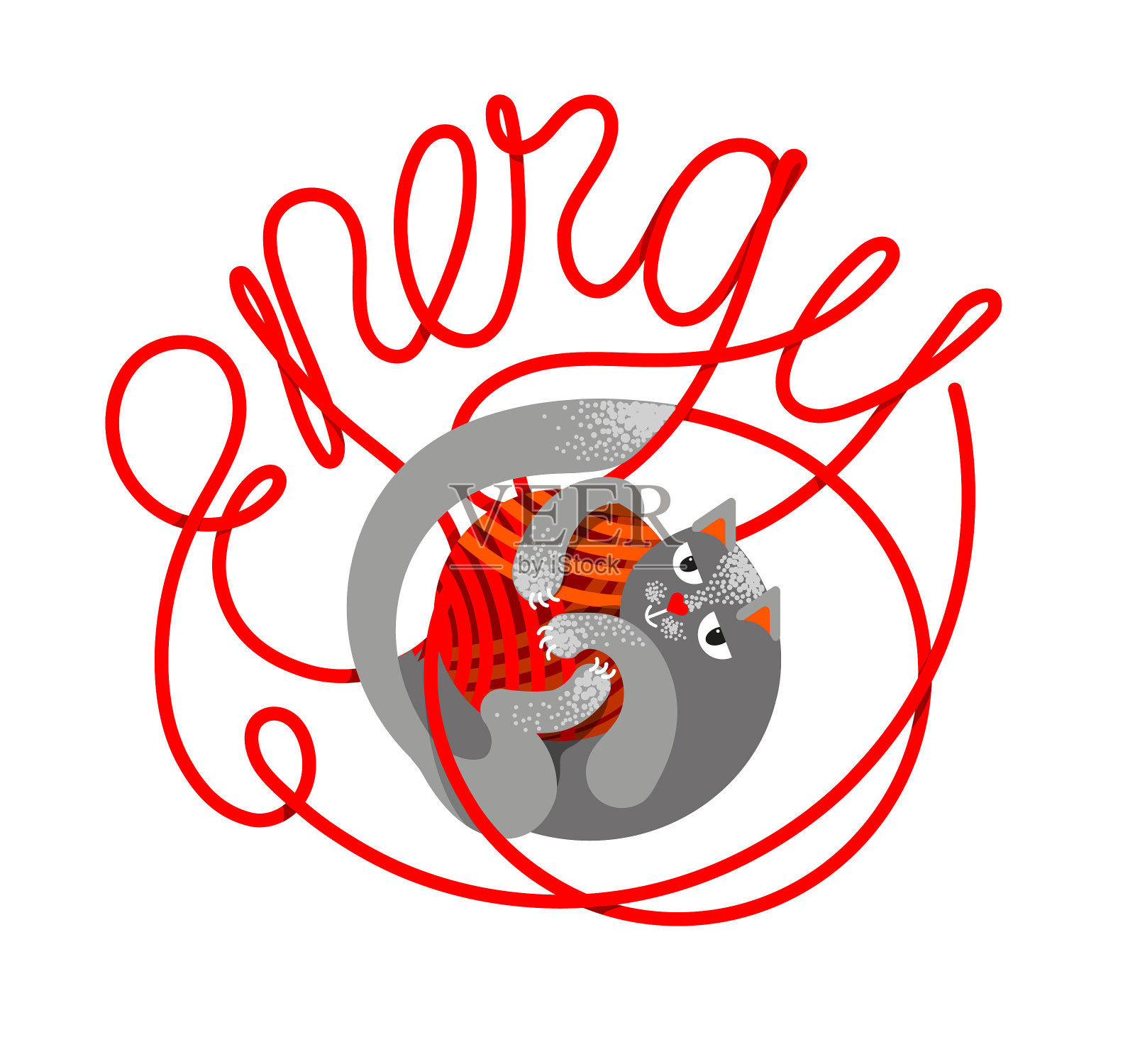 小猫仰面躺着，用自己的爪子抓着毛线球。插画图片素材