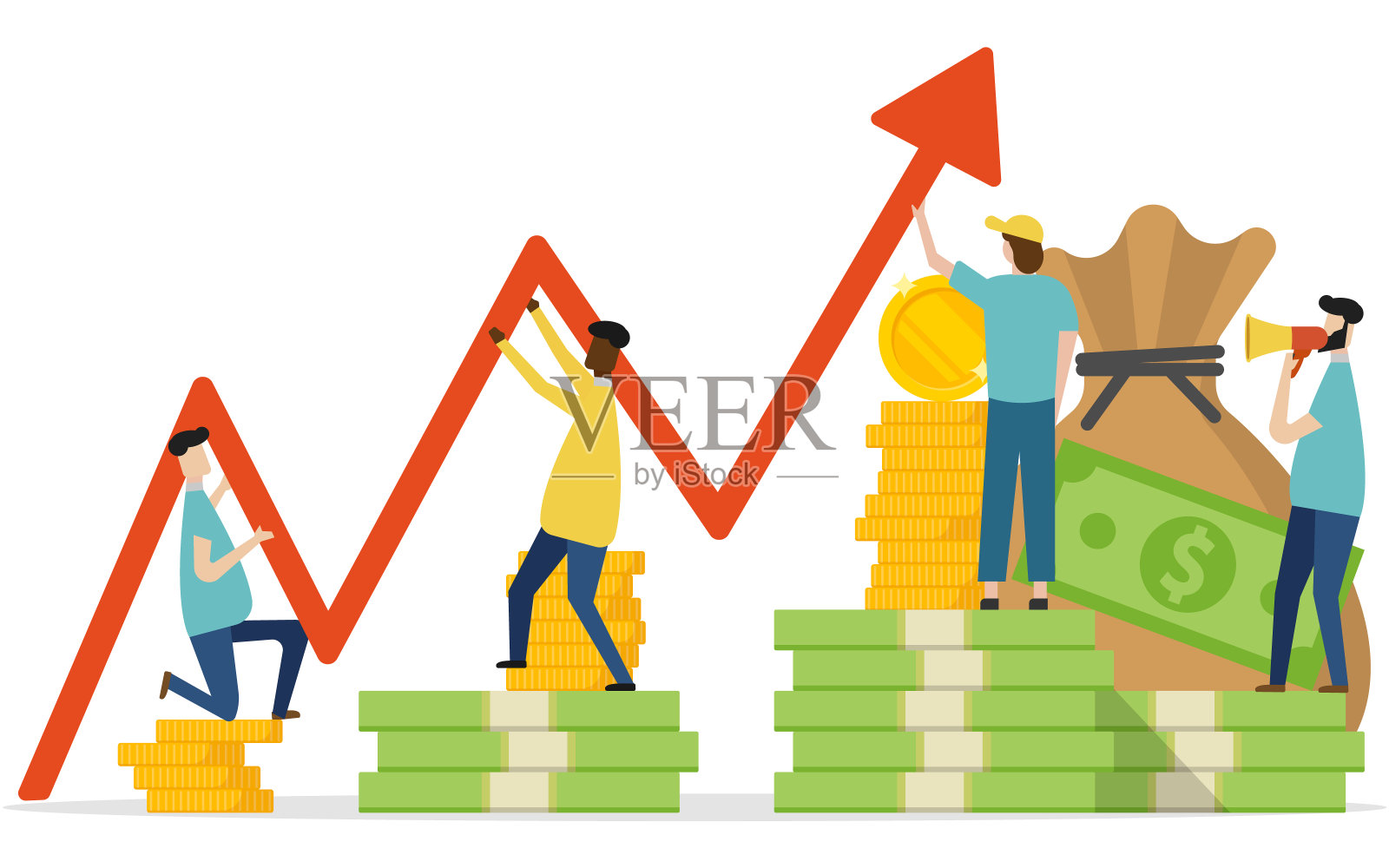 收入增长图表，银行服务，财务报表图表概念。矢量插图。插画图片素材