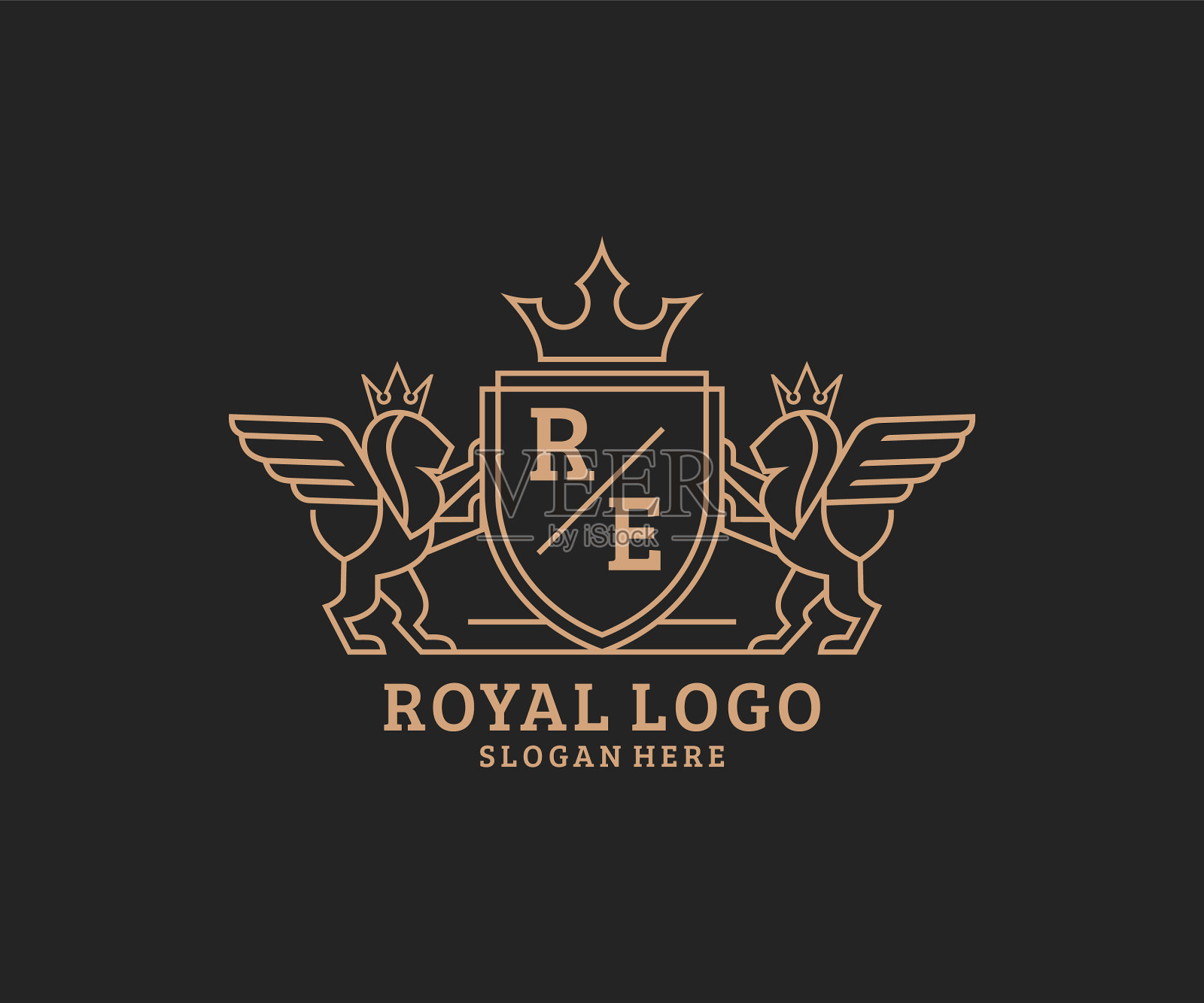 首字母重信狮子皇家豪华纹章插画图片素材