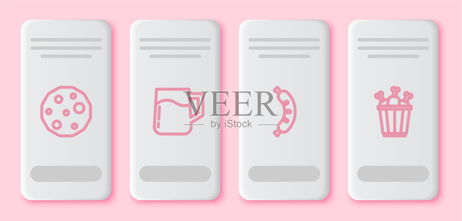 设置行饼干或饼干木制啤酒杯图标素材