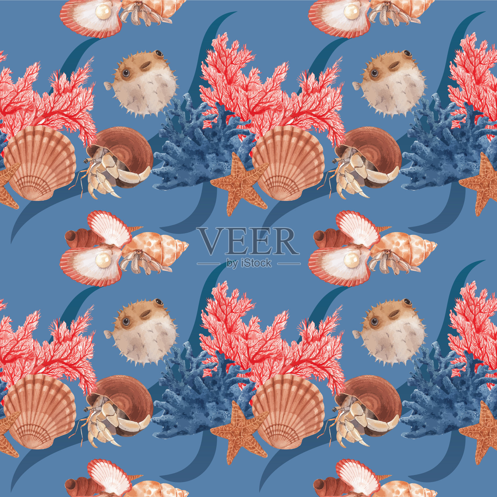 图案以海洋生活概念设计水彩插画图片素材