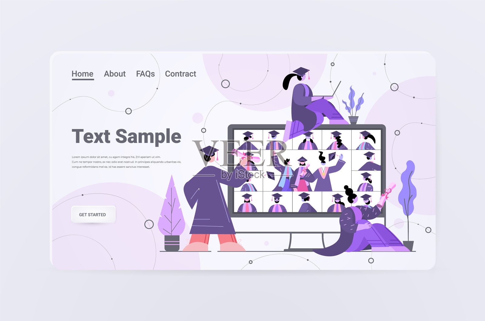 毕业生在视频通话中进行讨论插画图片素材