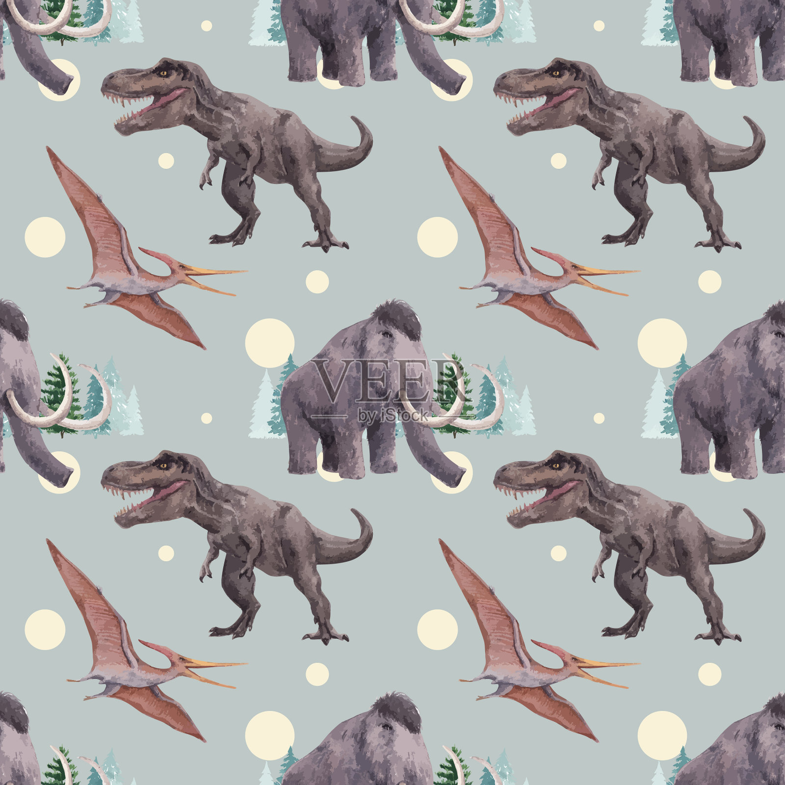 图案无缝模板与恐龙插画图片素材