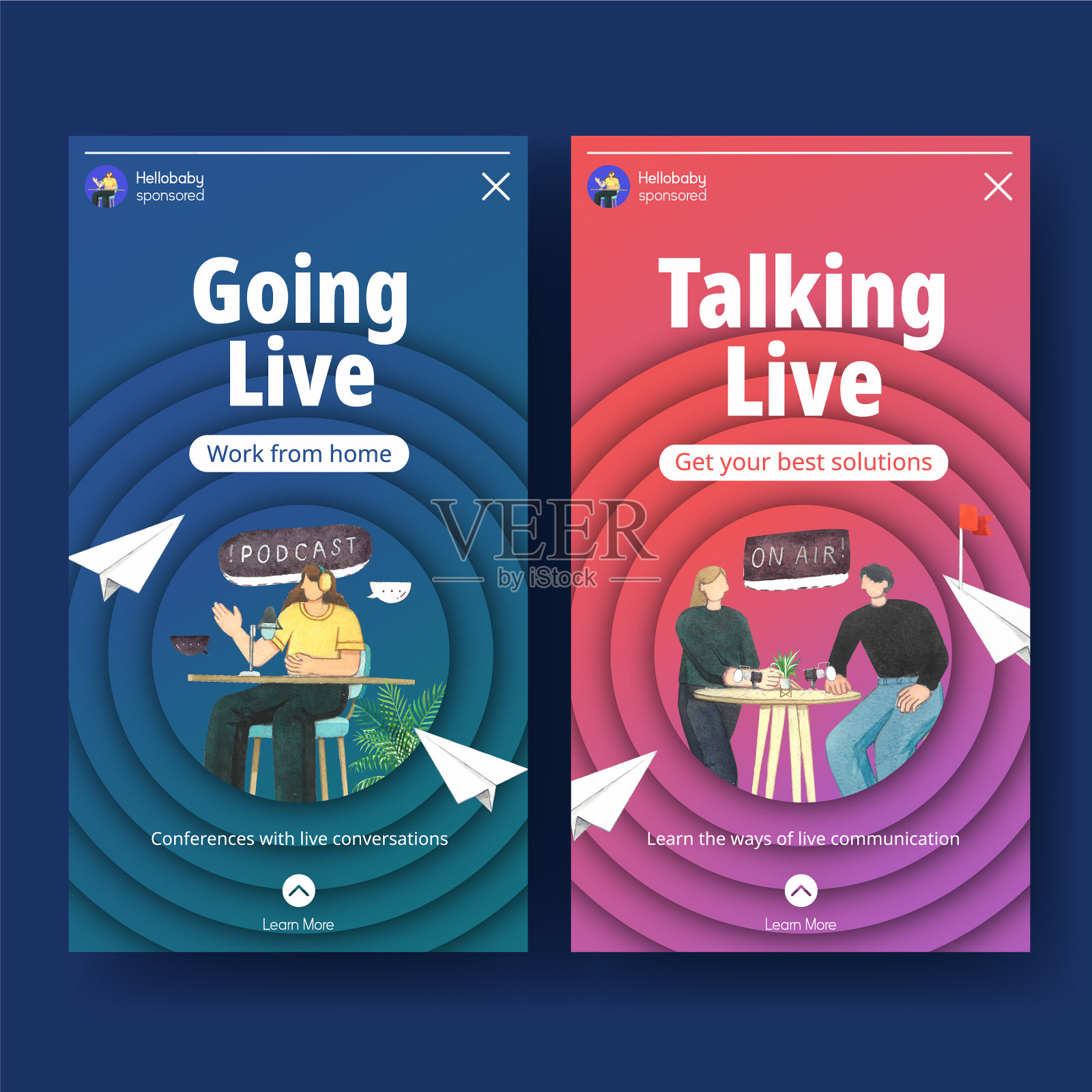 带有实时对话概念的Instagram模板插画图片素材