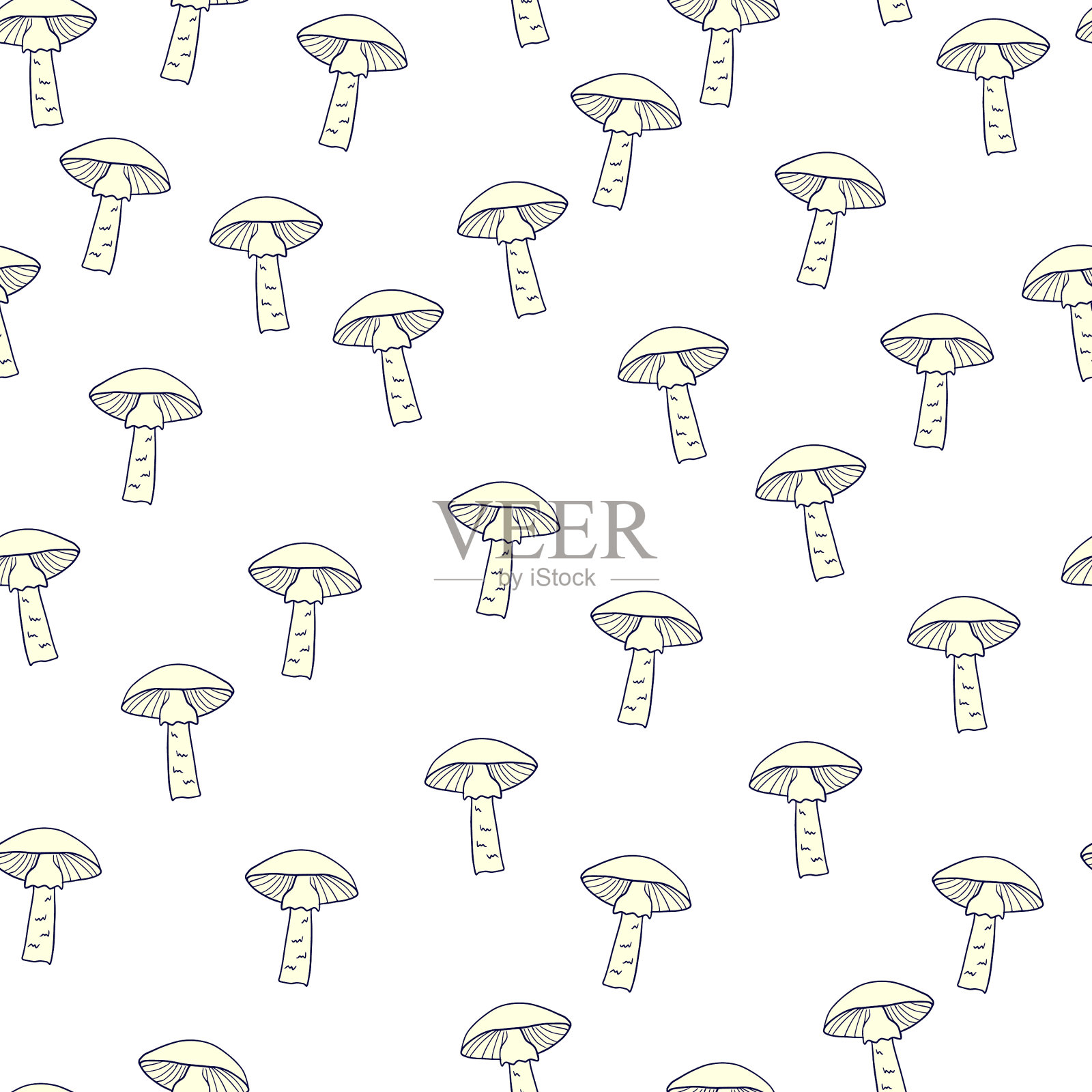 蓝色轮廓蘑菇形状无缝涂鸦插画图片素材