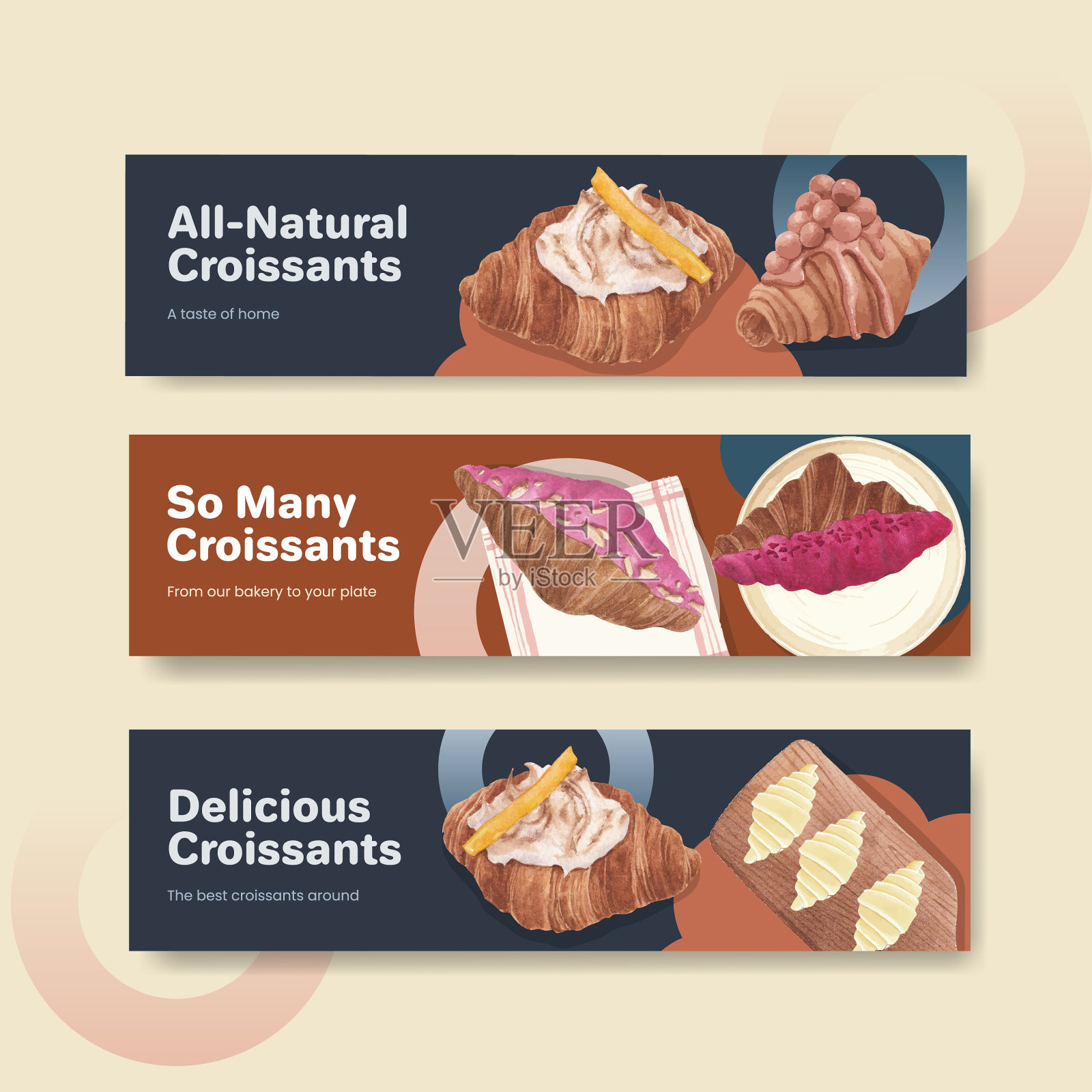 横幅模板与牛角概念水彩插画图片素材