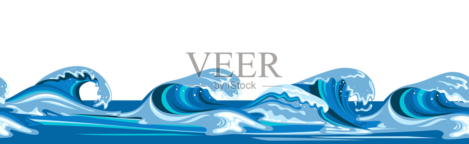 扁平化卡通风格的海啸波浪插画图片素材