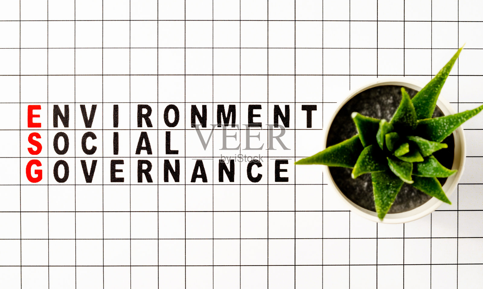 环境、社会和治理。环境、社会和治理经营理念。文字在纸上。照片摄影图片