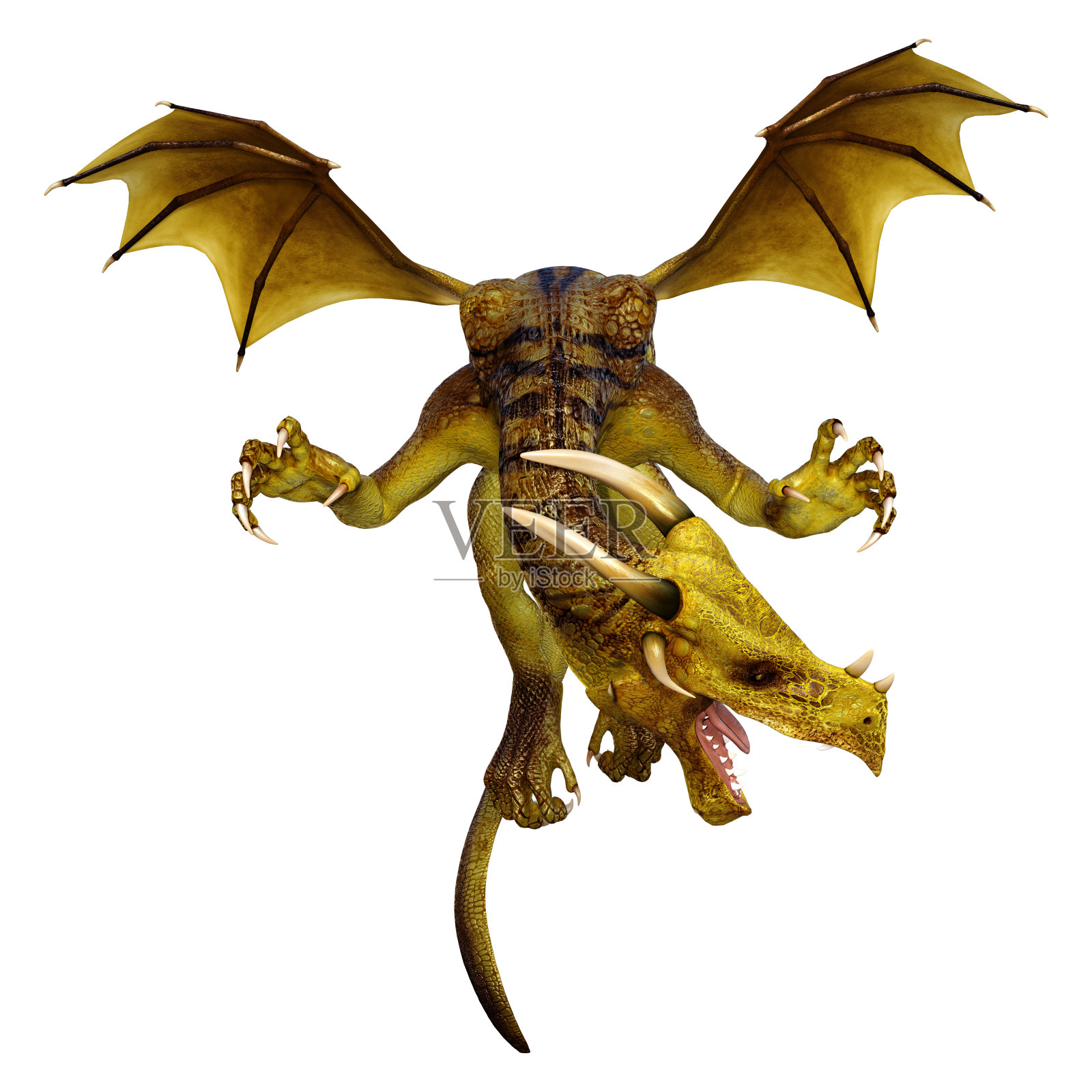 3D插图幻想龙在白色照片摄影图片