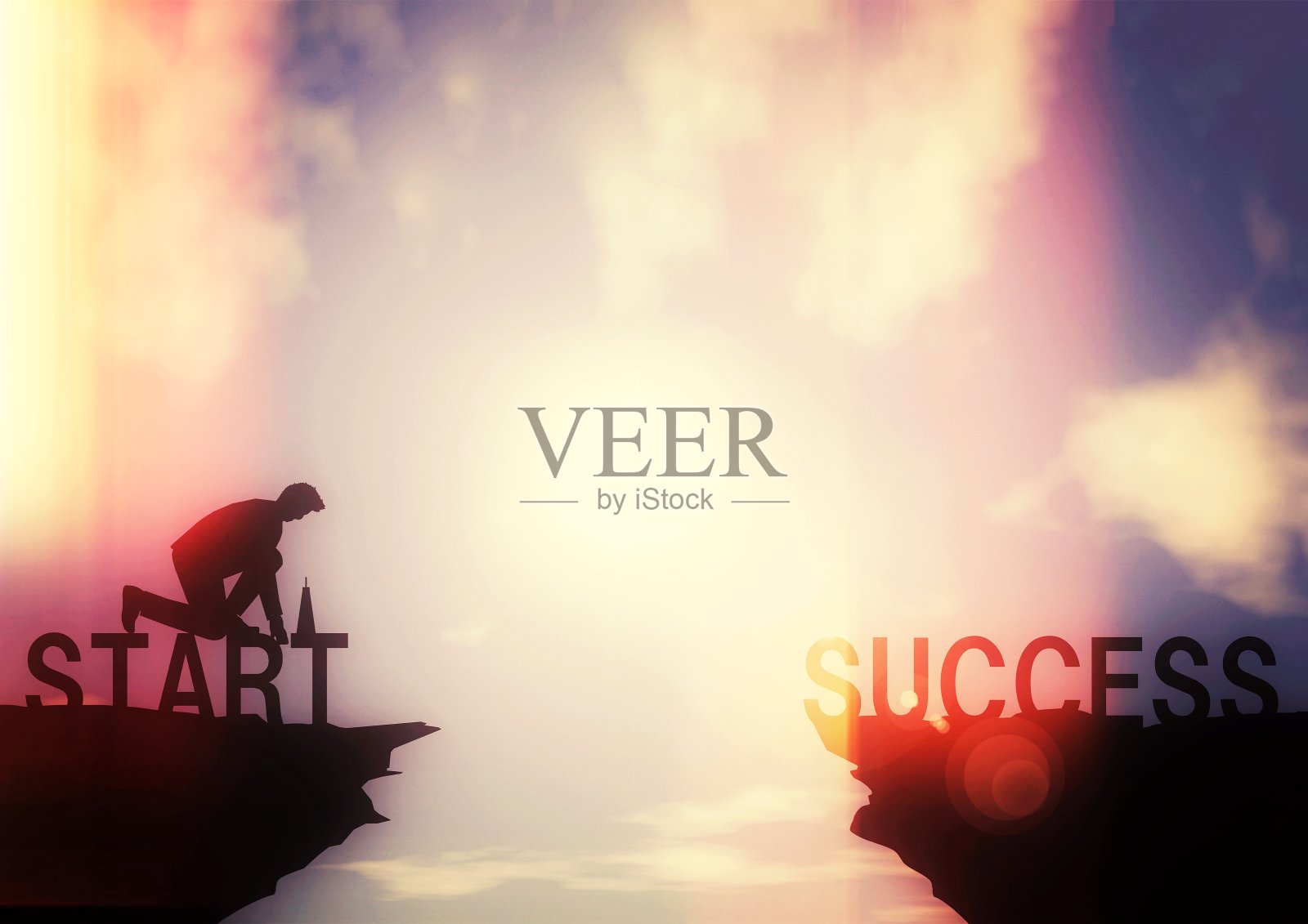 说明一个商人谁挑战商业成功的概念照片摄影图片