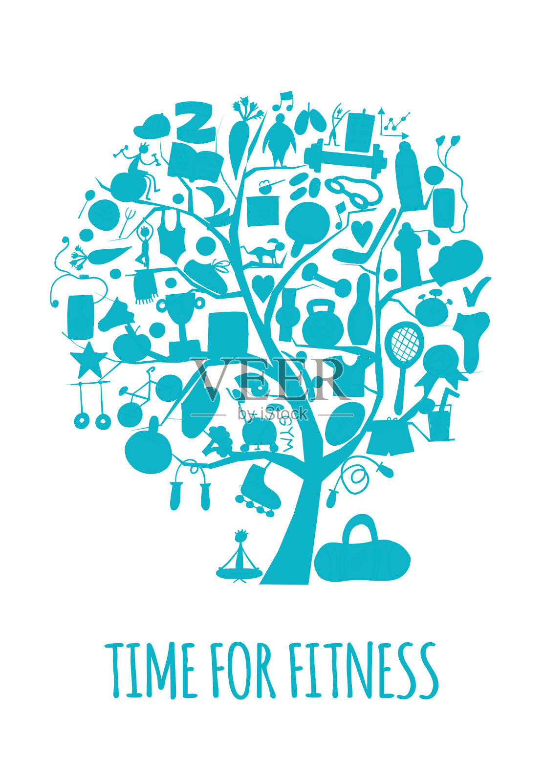 健康生活方式概念树标志运动和插画图片素材
