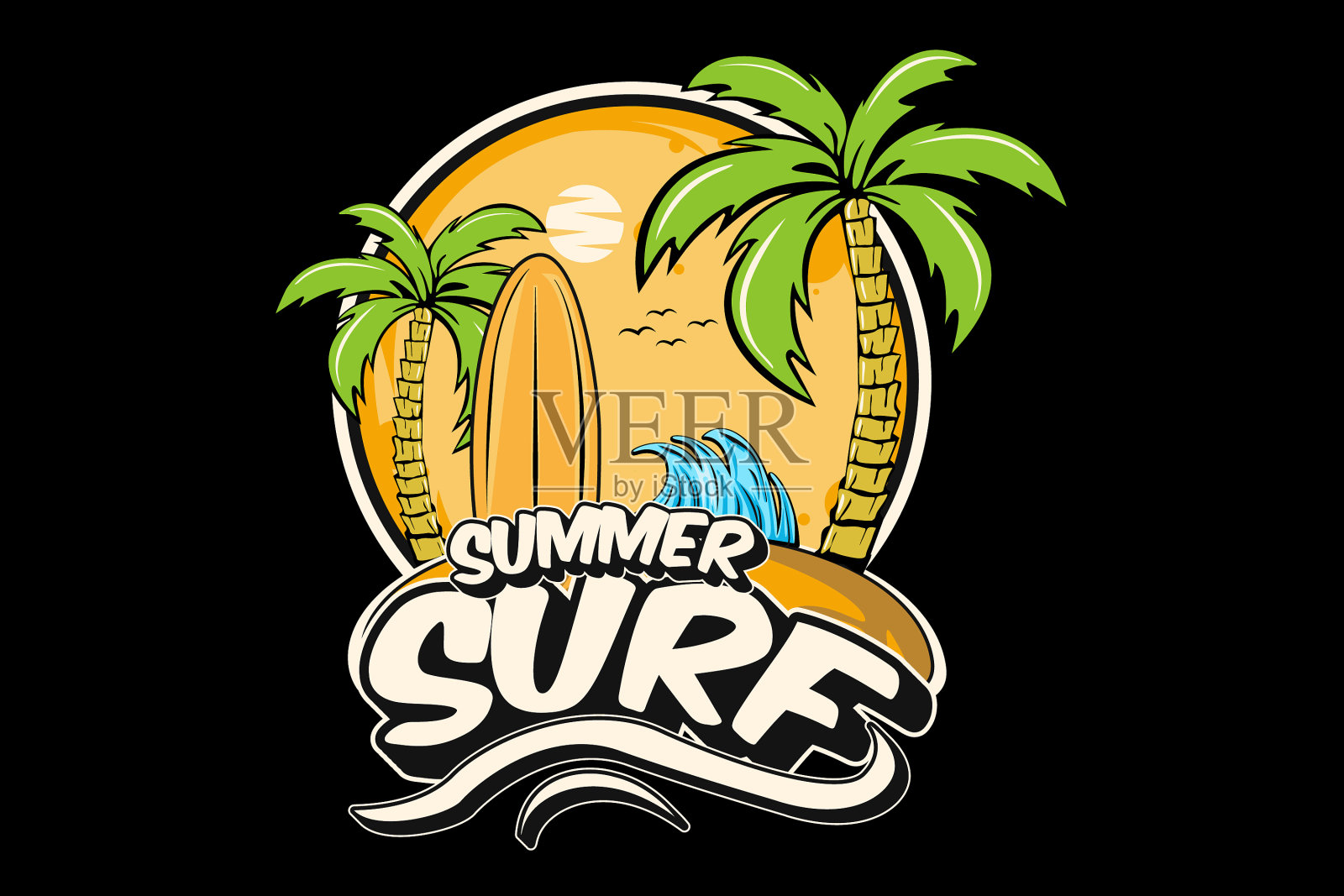 夏季冲浪设计与海滩插画图片素材