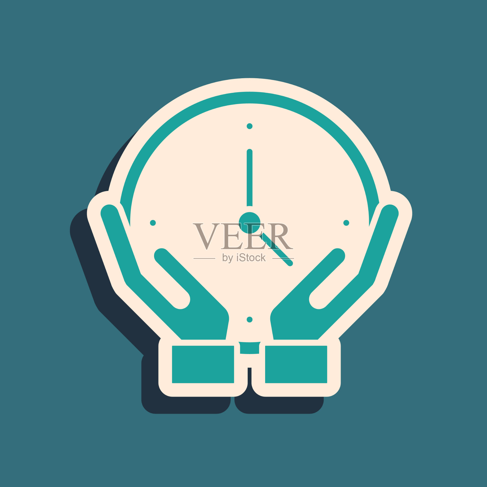 绿色时钟图标隔离在绿色背景插画图片素材