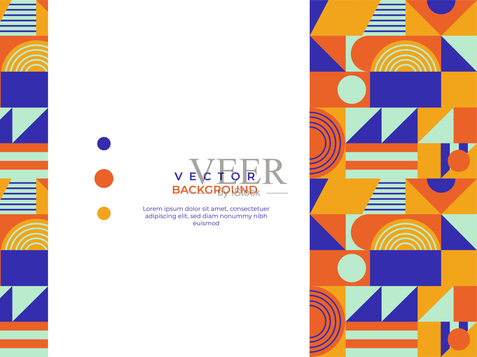 抽象背景与半圆正方形线点波几何纹理，孟斐斯风格插画图片素材