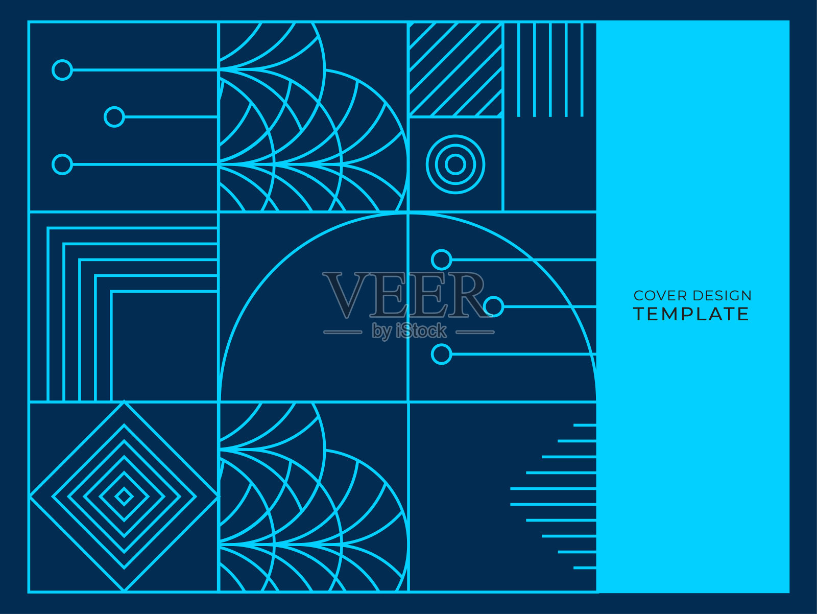 蓝色轮廓艺术几何背景在深蓝色的背景。艺术装饰风格的商业，杂志，旗帜，和更多插画图片素材