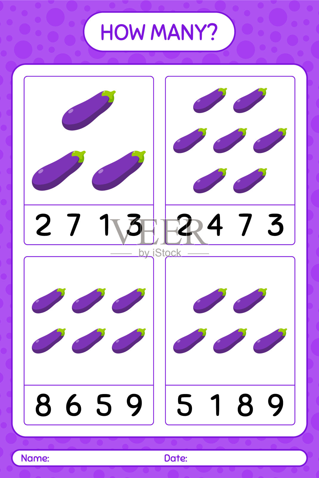 用茄子数数游戏的练习本有几张插画图片素材