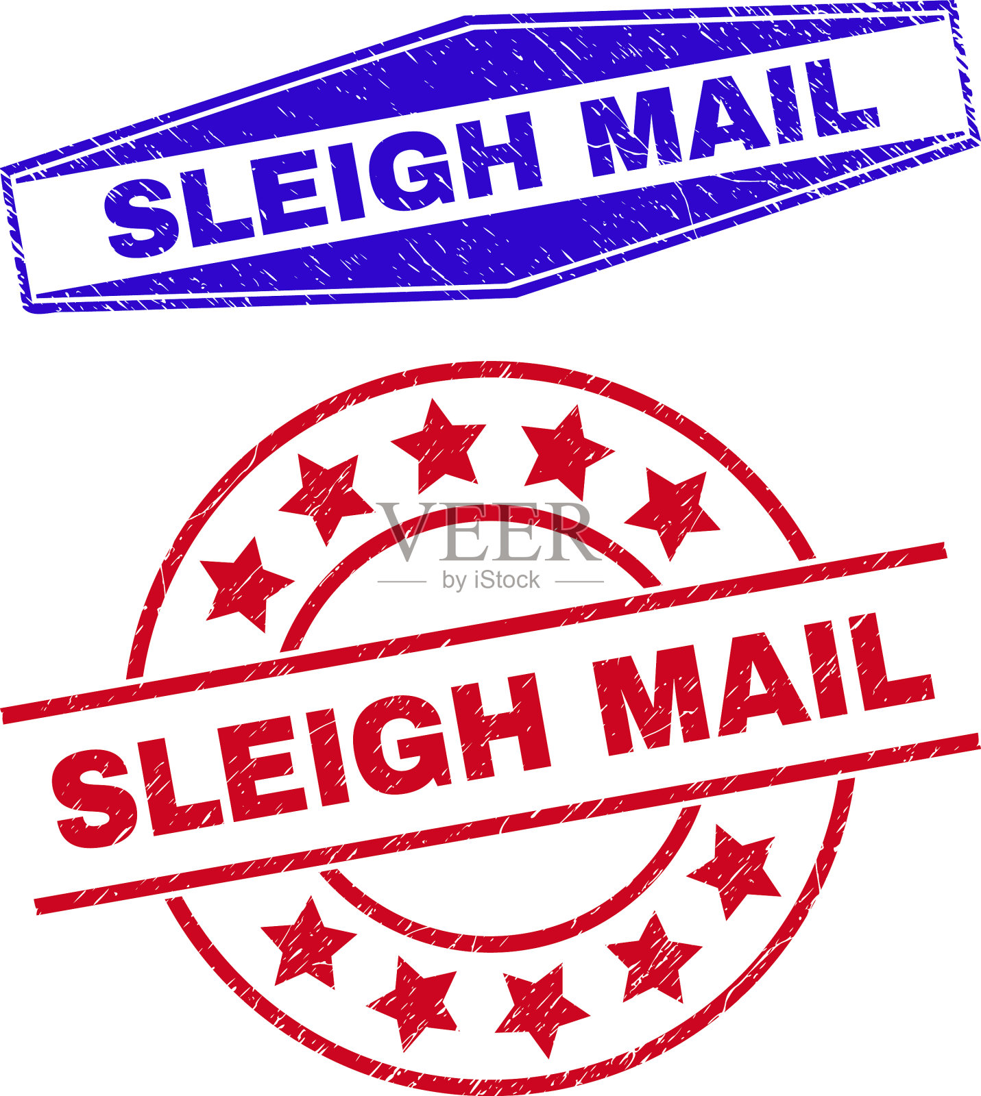 雪橇上的邮件腐蚀了徽章插画图片素材