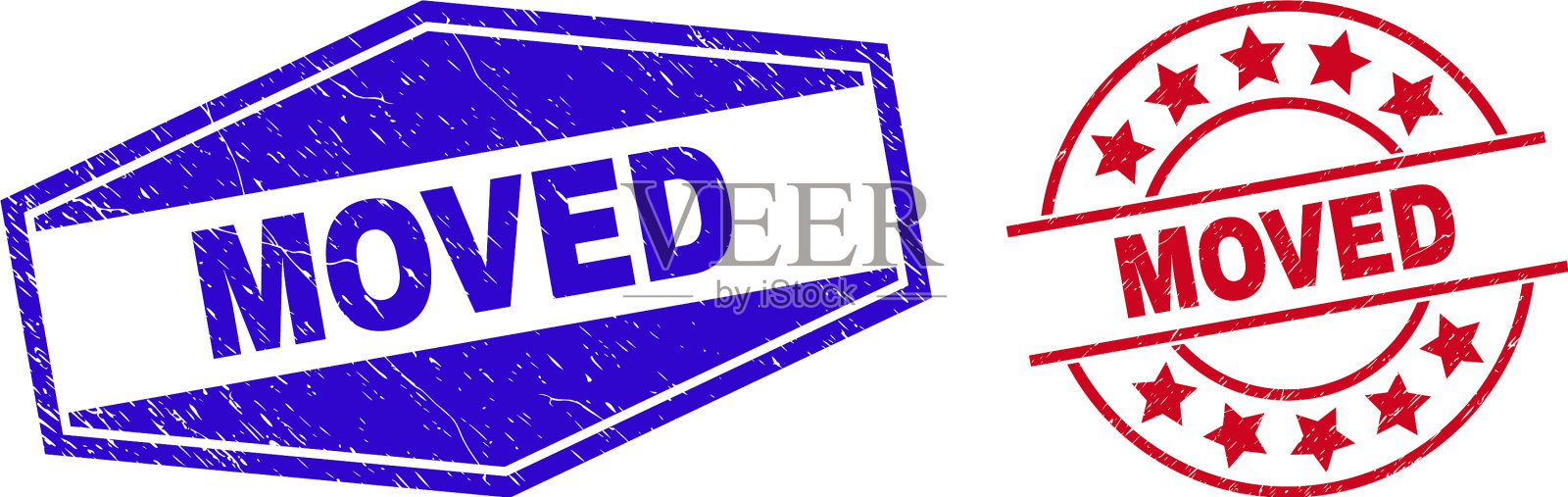 移动了圆形和六角形的遇险印章印章插画图片素材