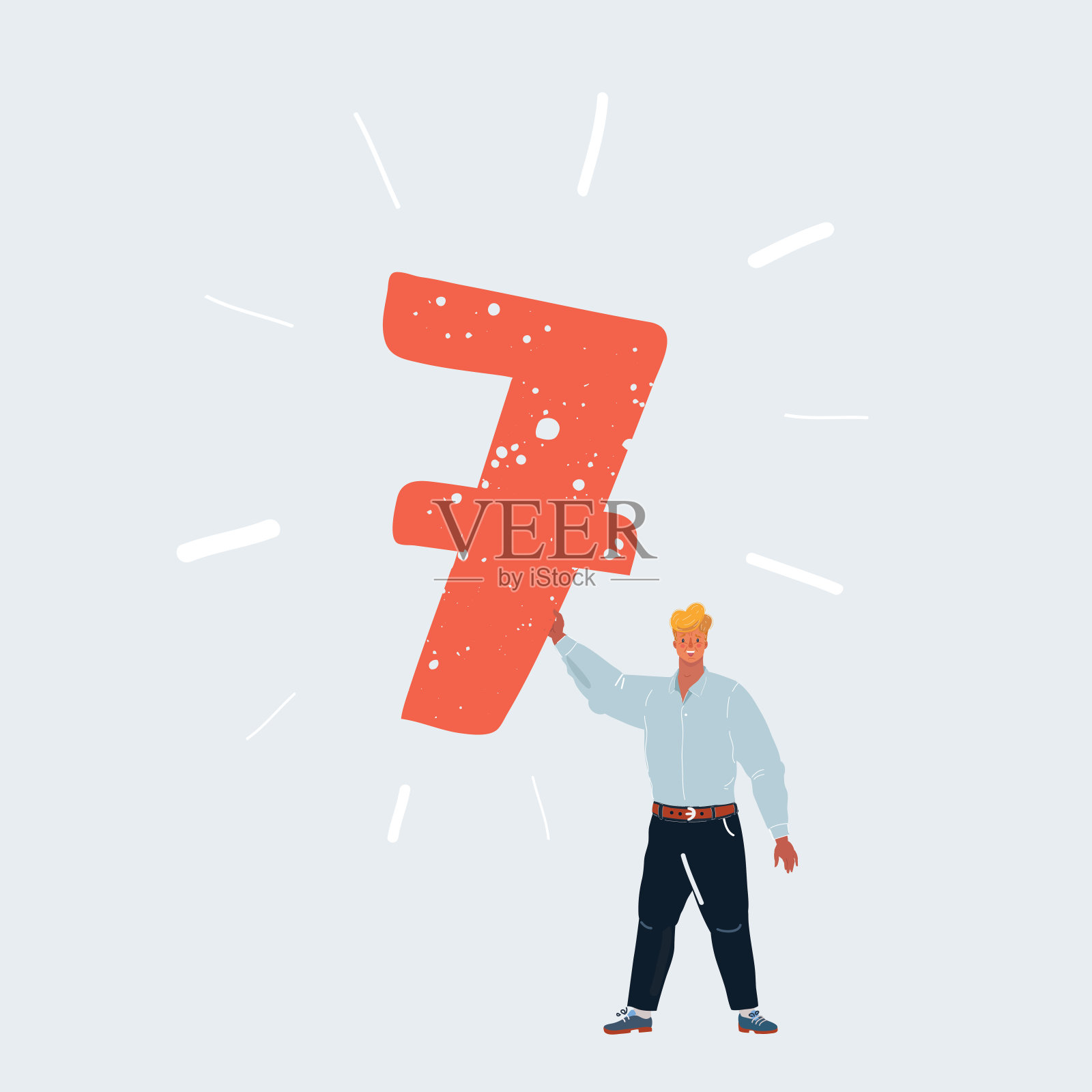 矢量插图的人持有数字7在他的手在白色的背景。插画图片素材