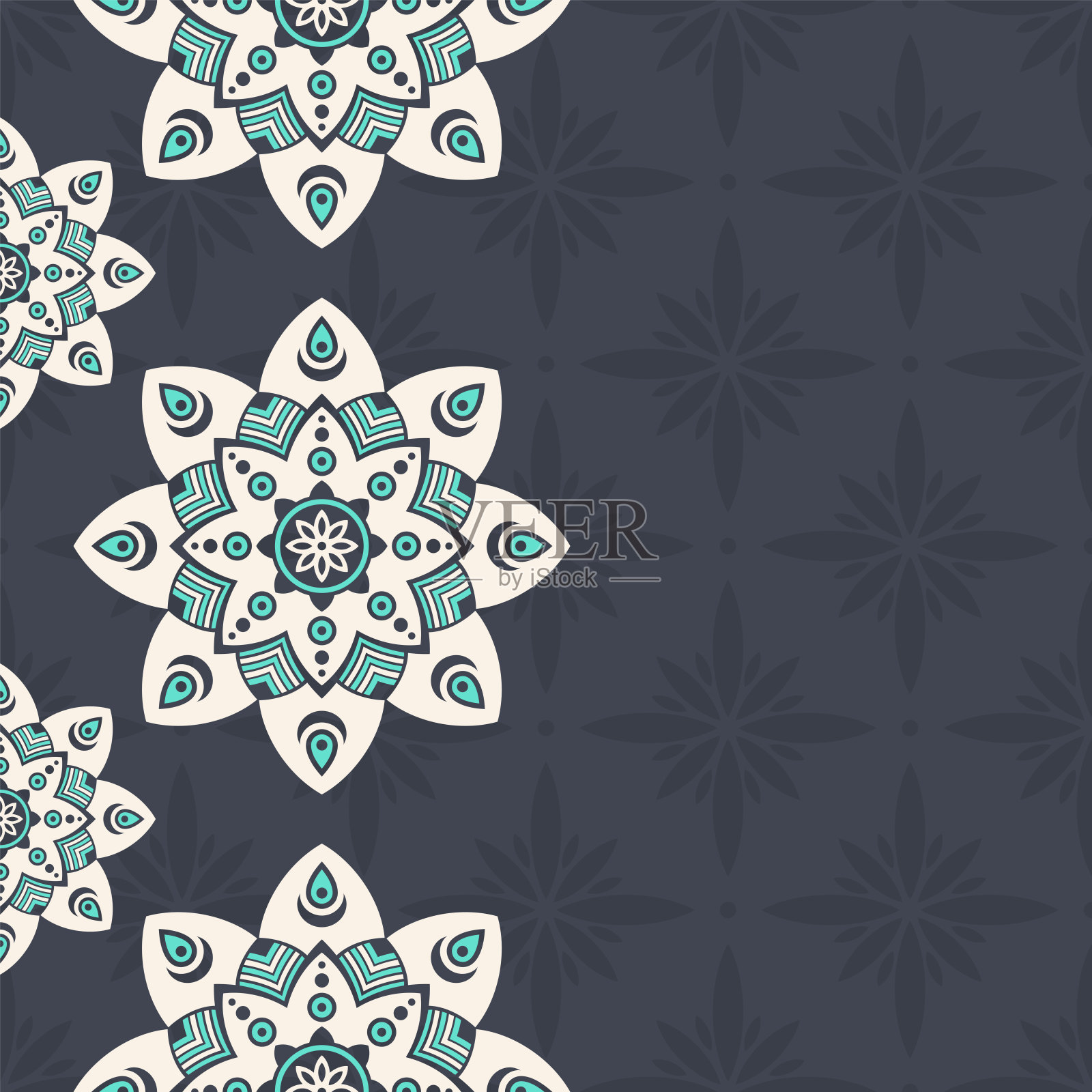 无缝边界图案与彩色曼陀罗。手绘花边边界。插画图片素材