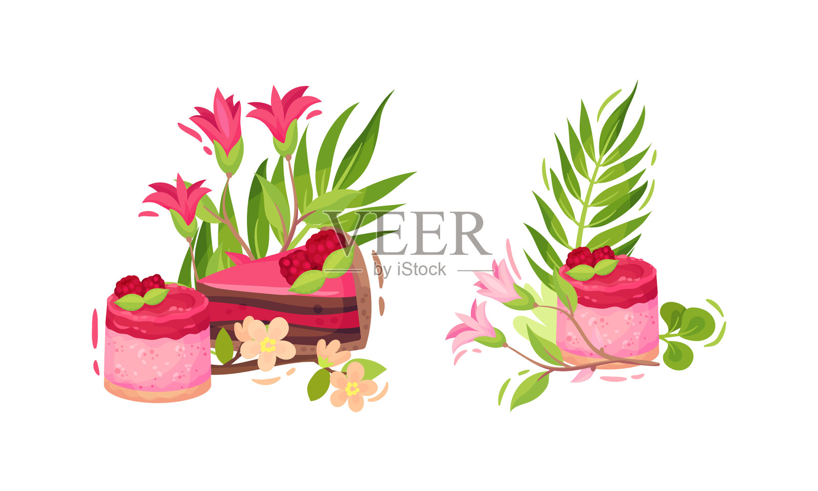 甜而甜的粉红色糖果和绿色插画图片素材