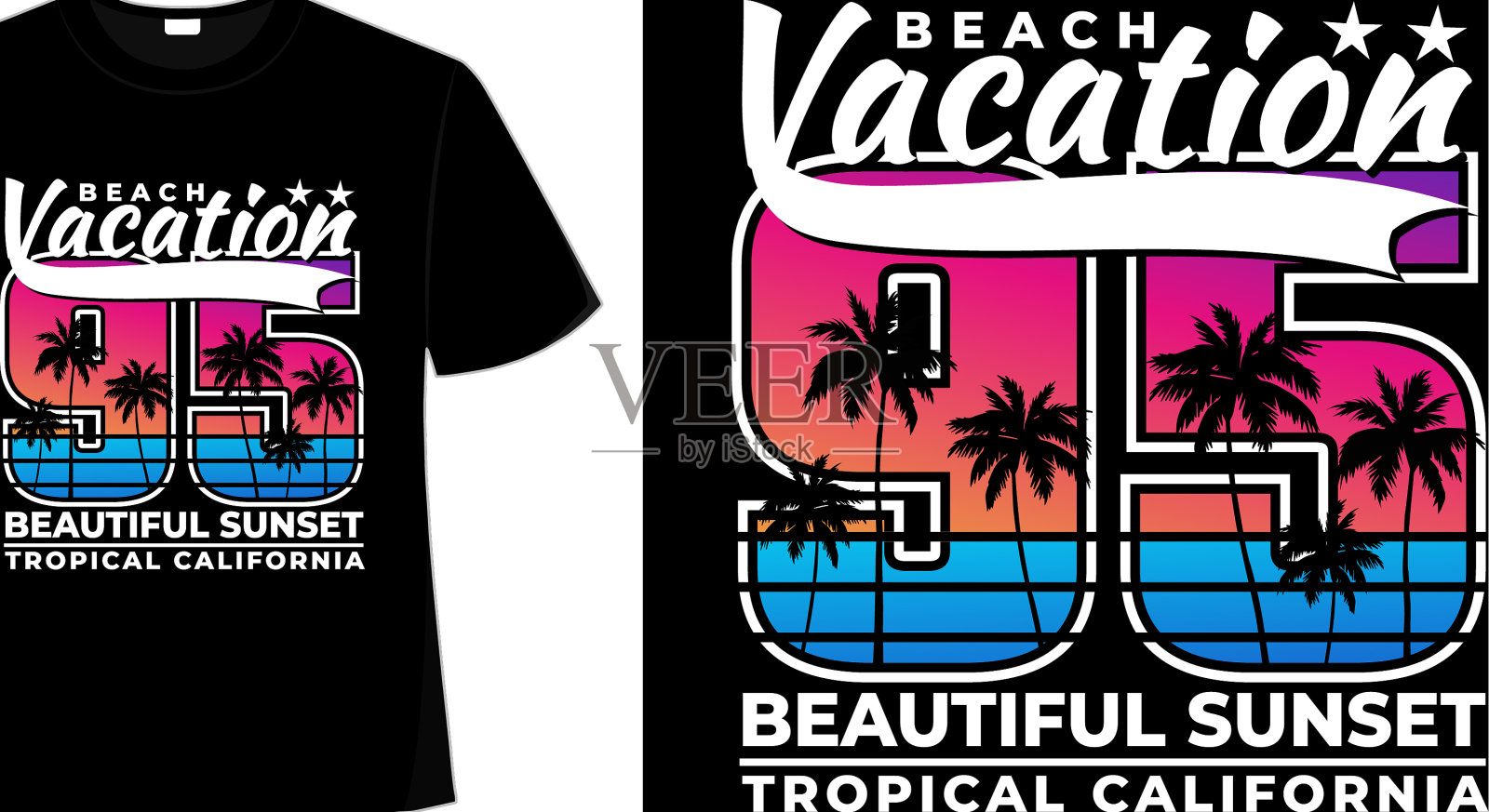 t恤度假海滩美丽的热带日落插画图片素材