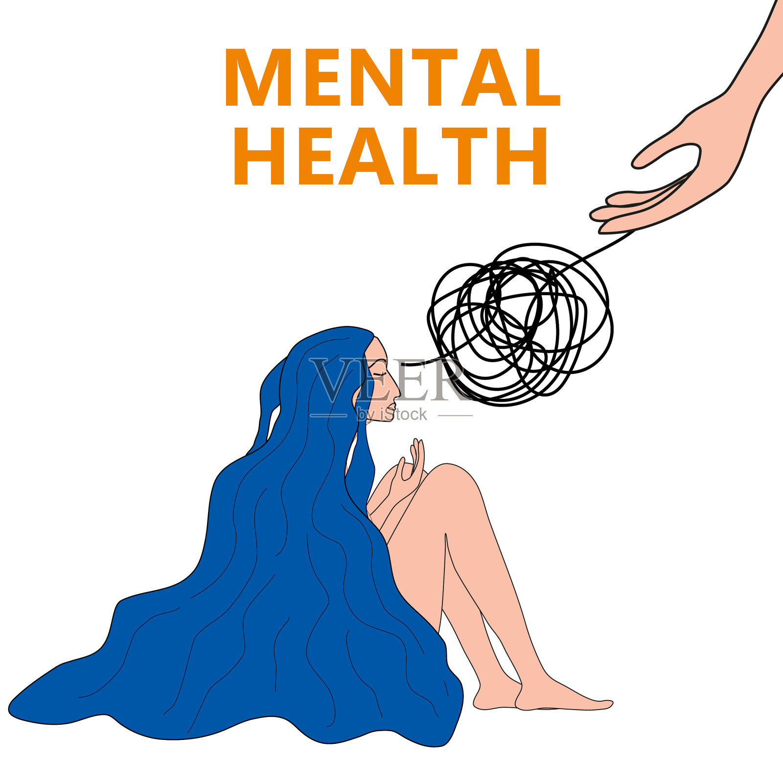 有抑郁心理问题的女性插画图片素材