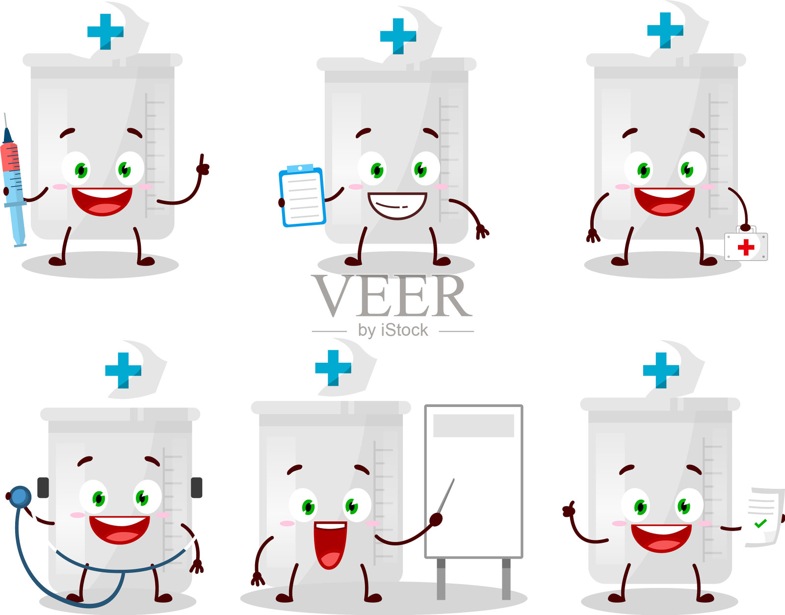 医生专业表情符号与科学瓶插画图片素材