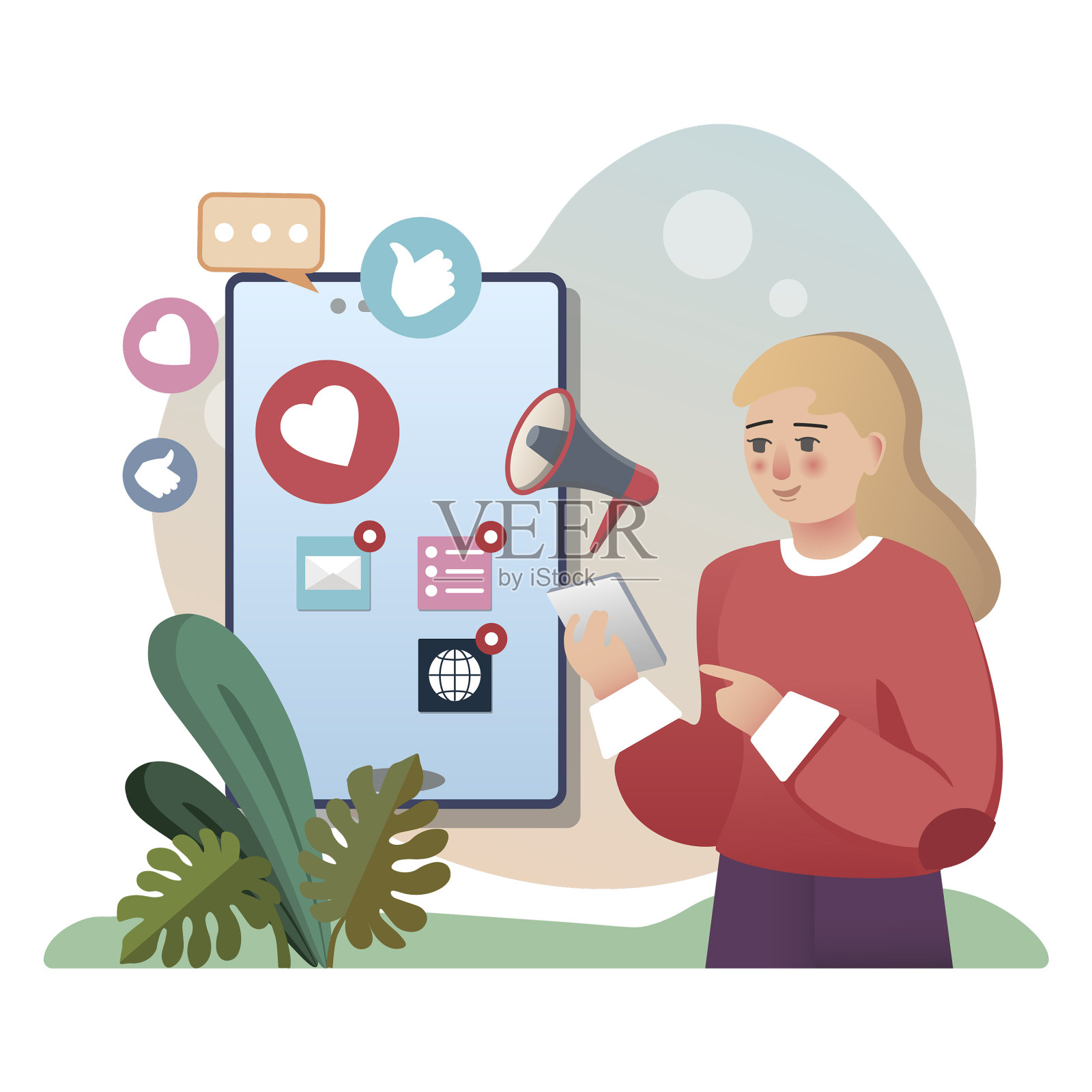 社交媒体营销孤立扁平式设计模板素材