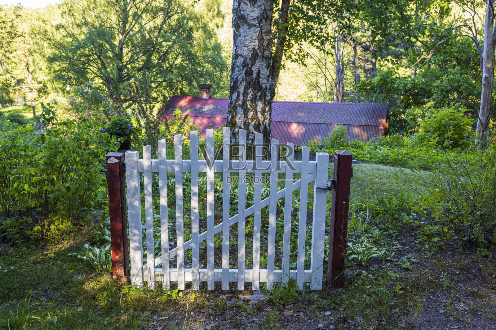 美丽的木门无栅栏。瑞典。照片摄影图片