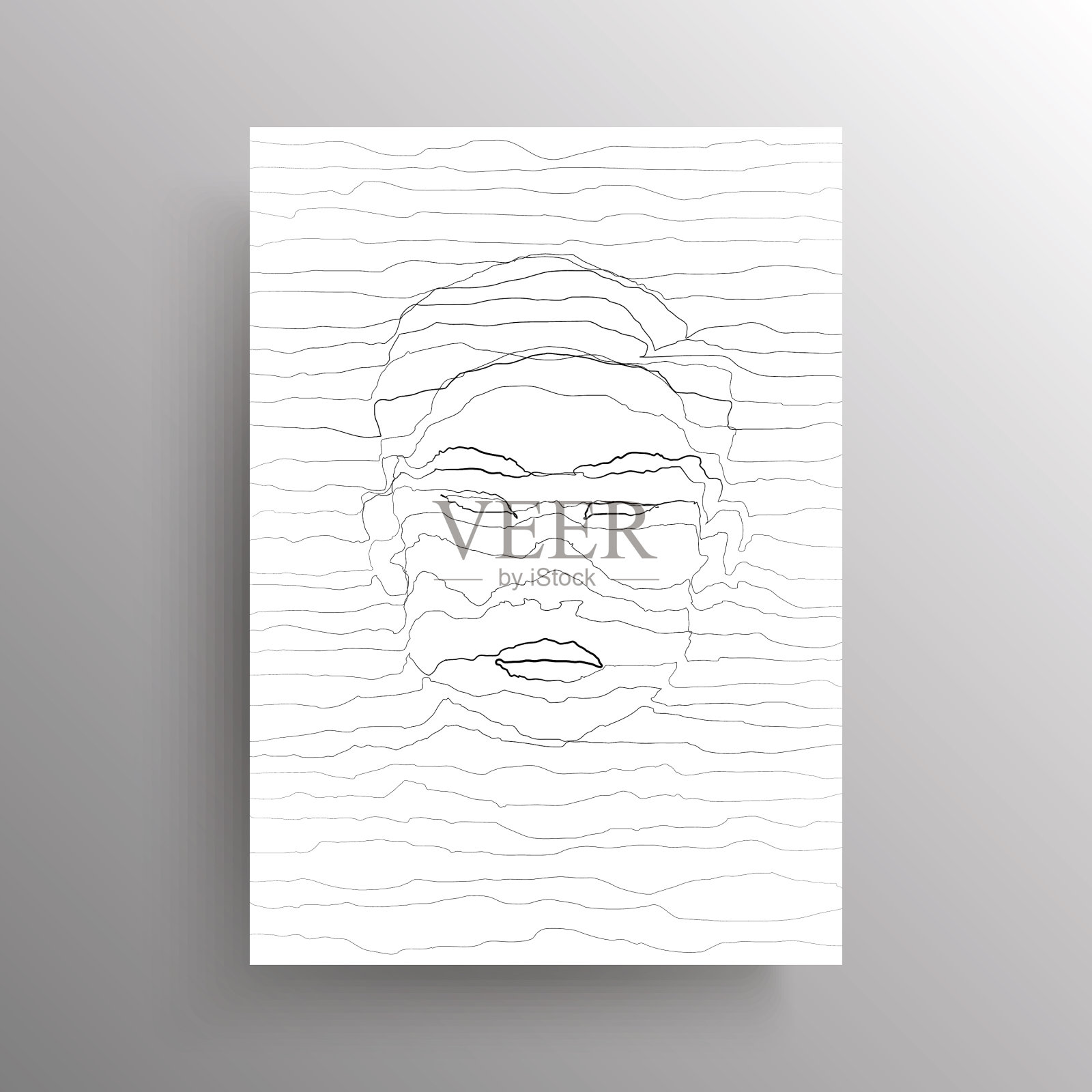 抽象男性面部波浪水平线风格插画图片素材