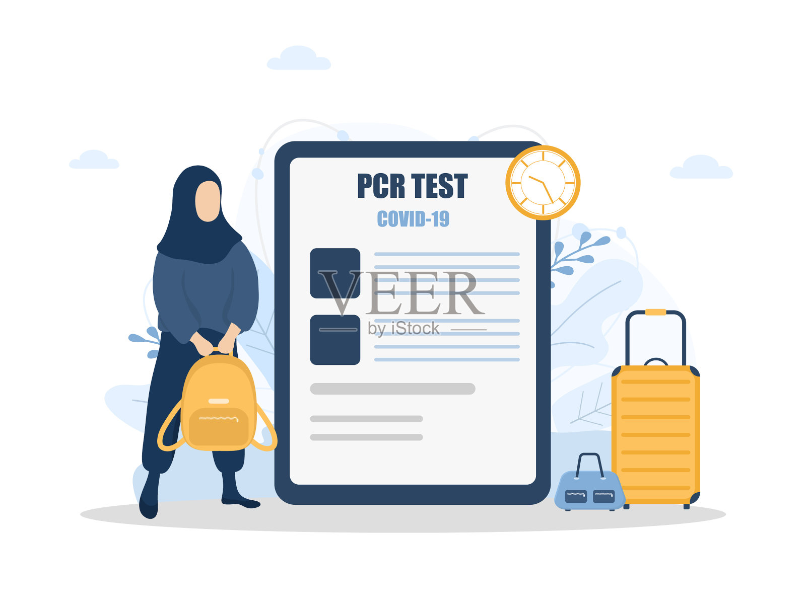 携带PCR检测的女性旅行新常态插画图片素材