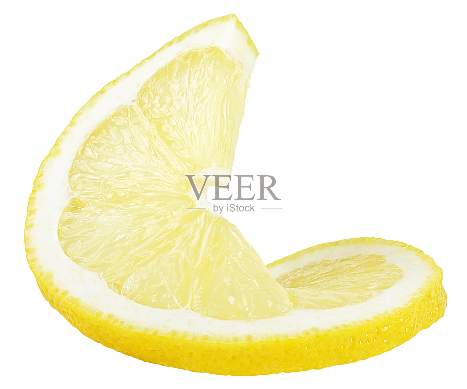 一片新鲜成熟的柠檬孤立在白色的背景上。柑橘类的水果。照片摄影图片