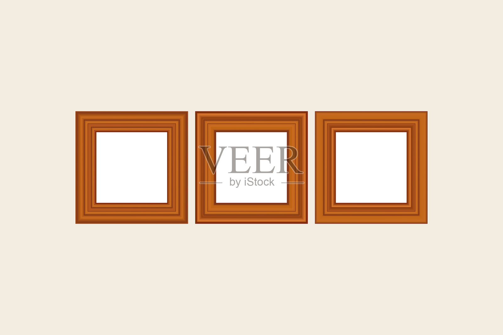 设置方形黄金复古木框架插画图片素材