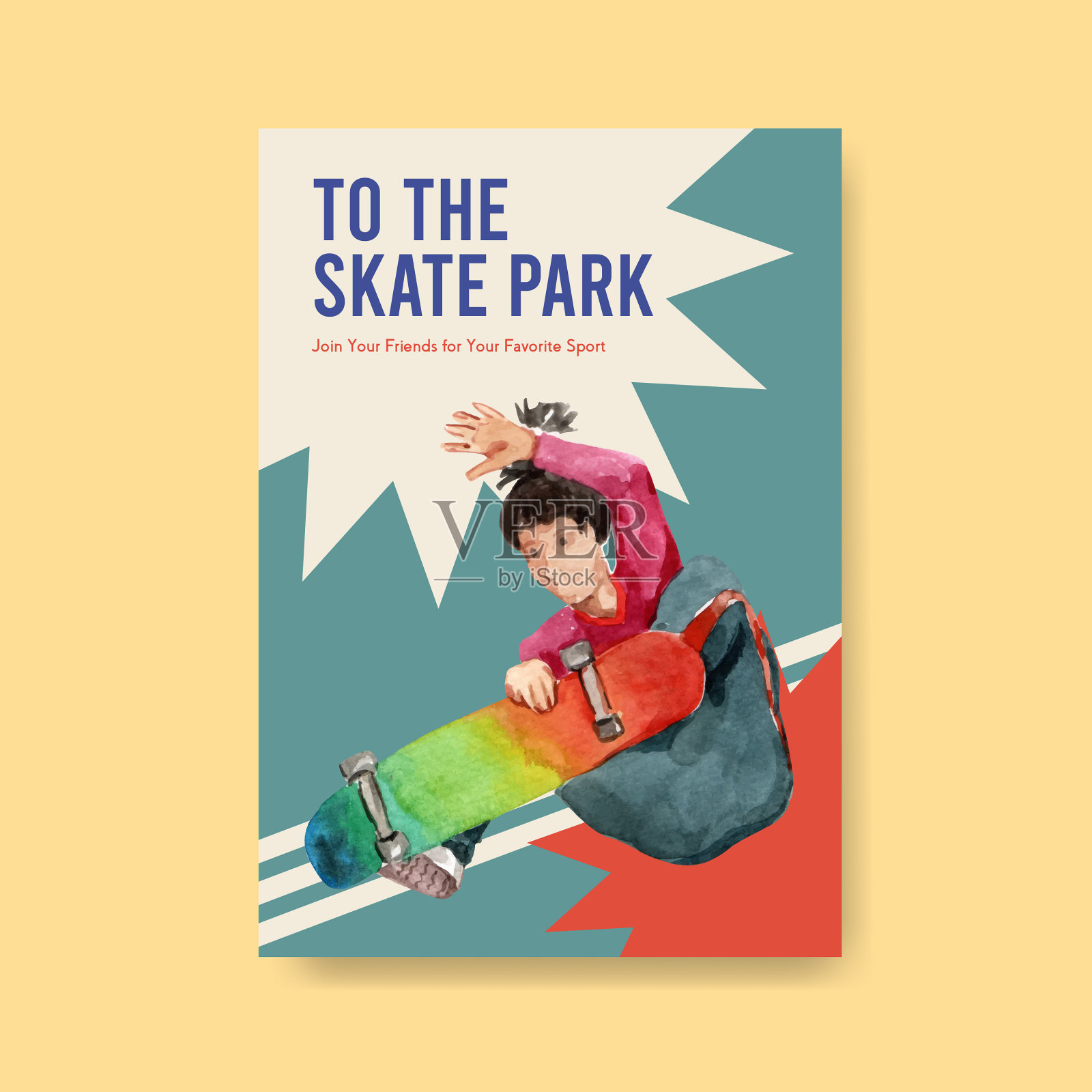 带有滑板设计概念的海报模板设计模板素材