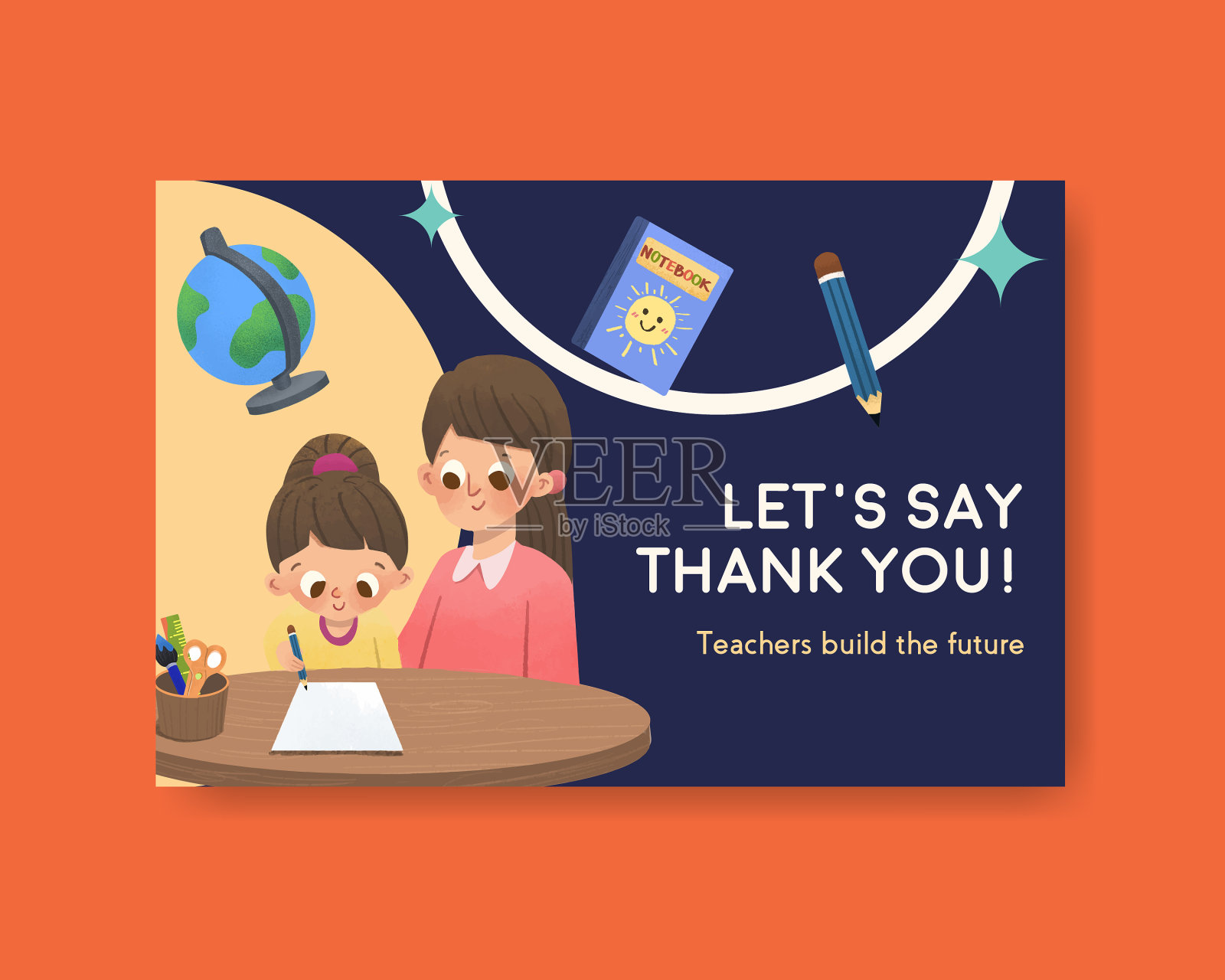 带有教师节概念的Facebook模板插画图片素材