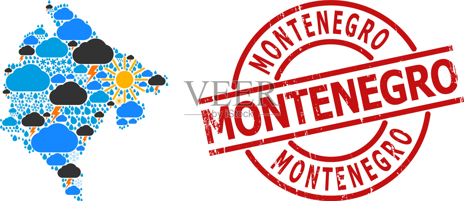 天气模式地图黑山和垃圾海豹插画图片素材