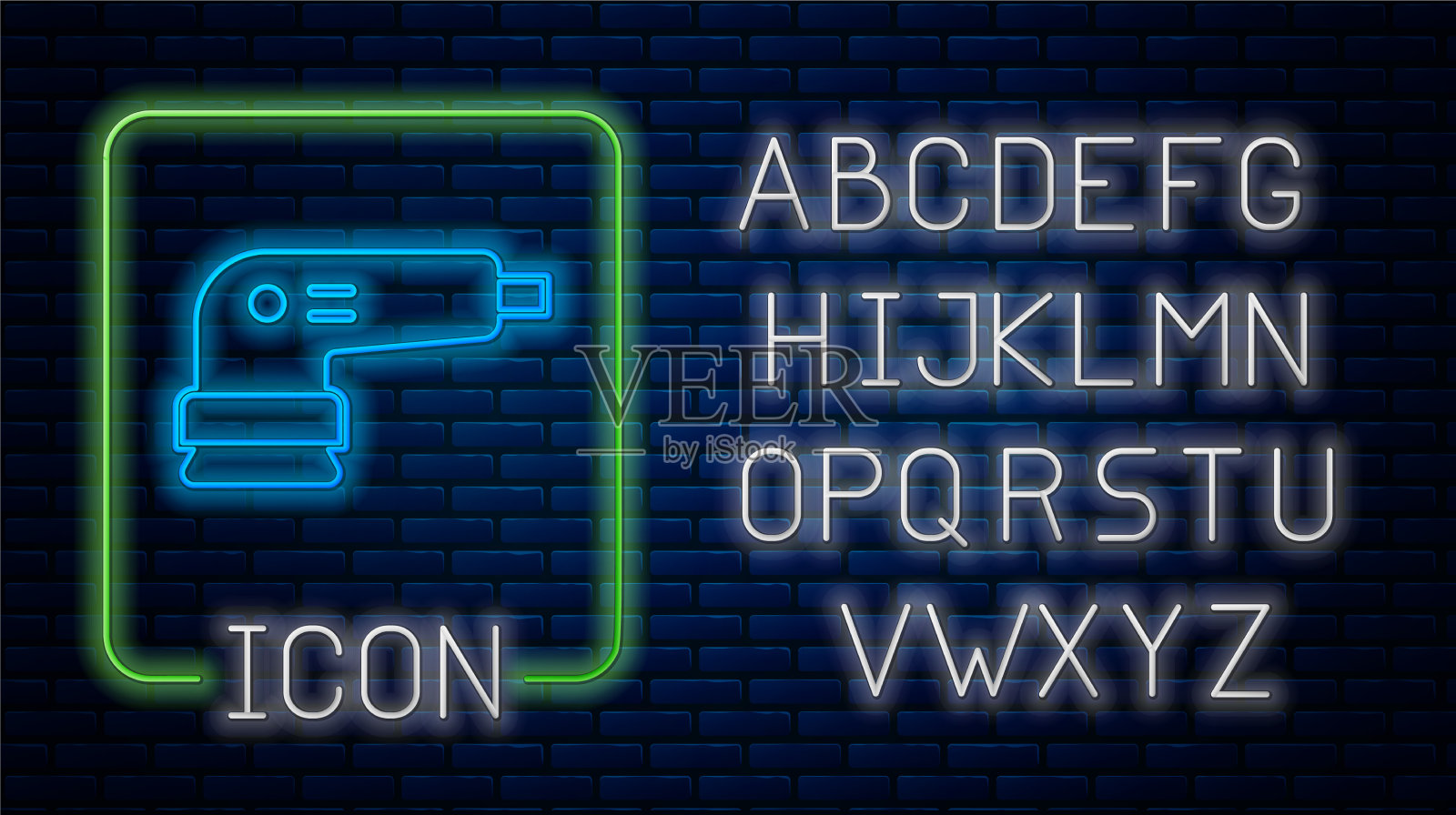 发光的霓虹灯电动砂光机图标隔离插画图片素材