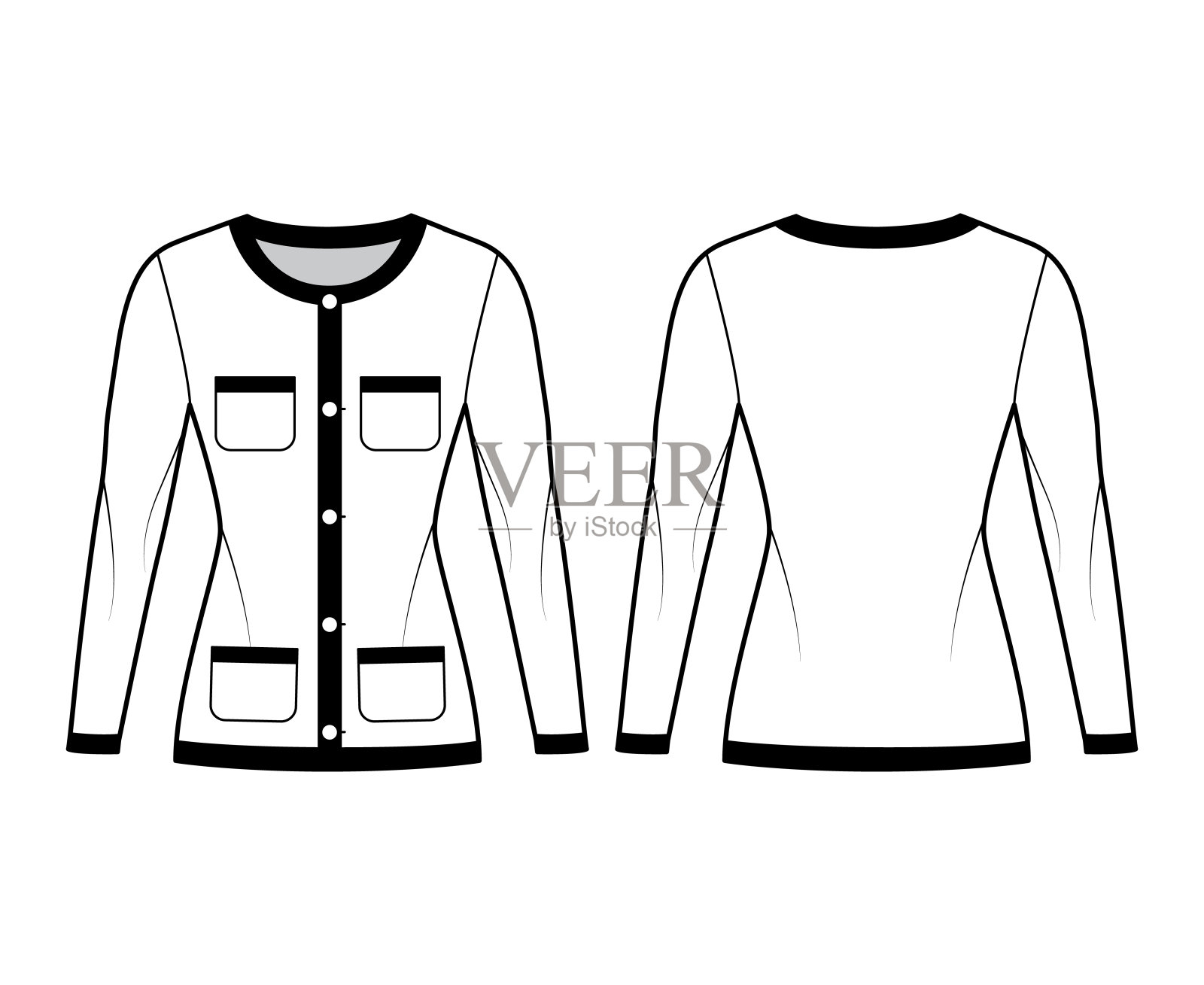 西装外套像香奈儿西装技术时尚插图与长袖，补丁口袋，合身，纽扣关闭插画图片素材