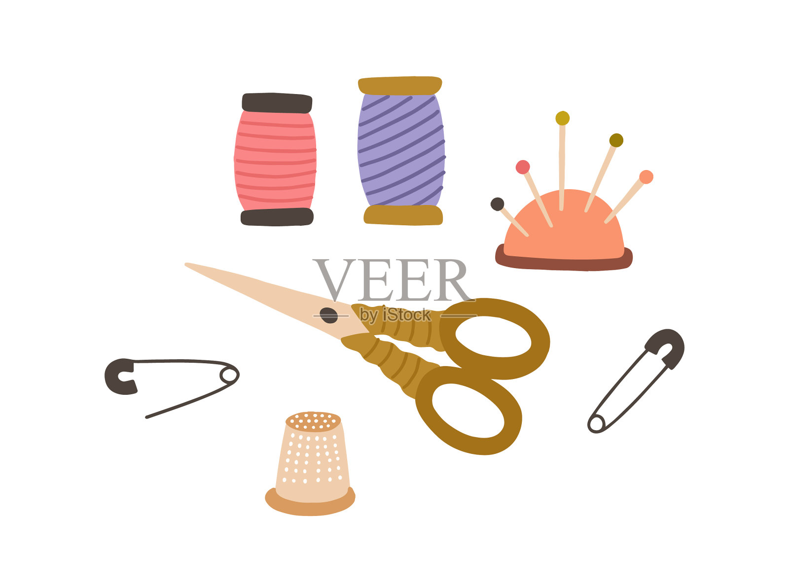 设置缝纫配件线轴垫插画图片素材