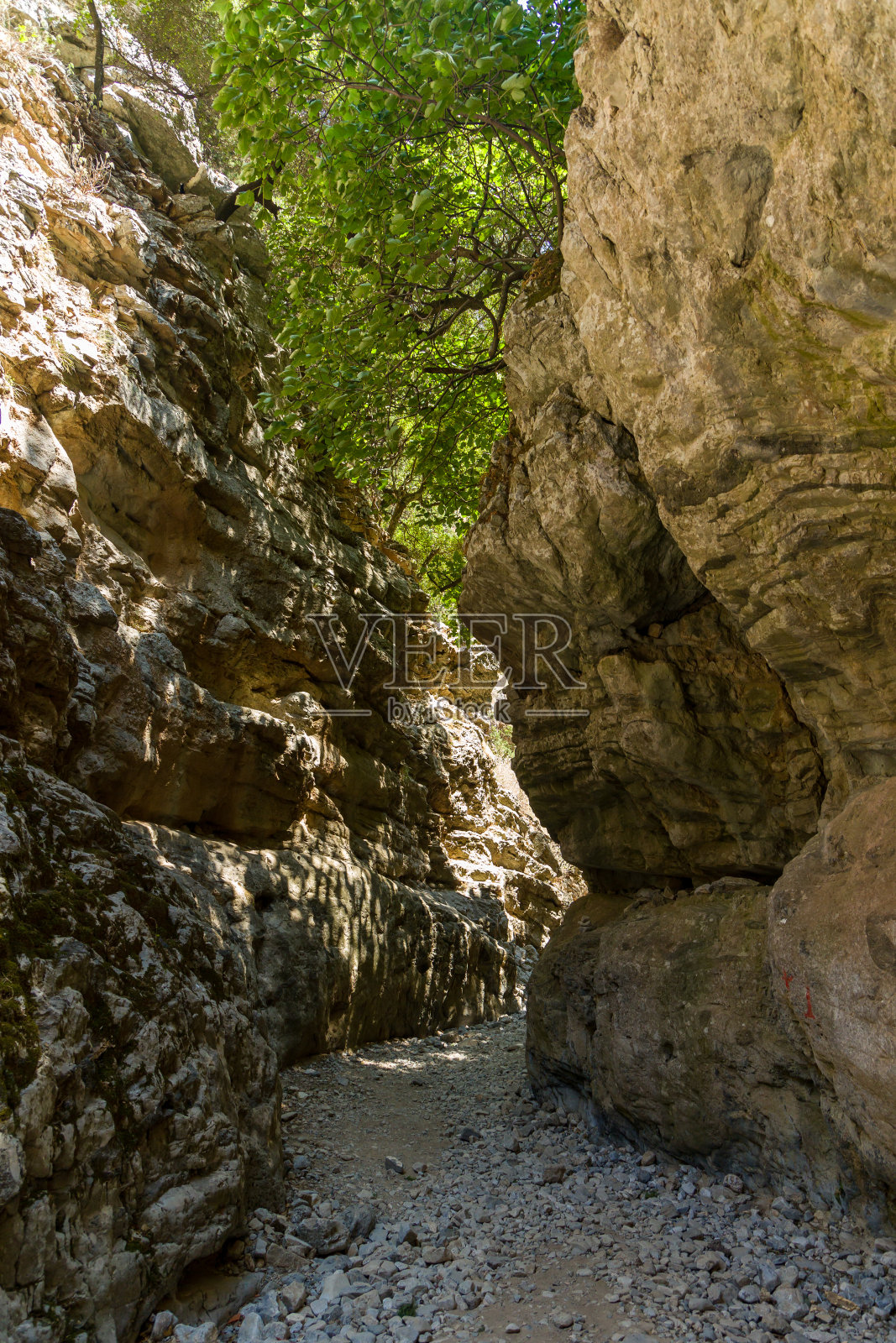 炎热气候下的狭窄峡谷和干涸的河床(希腊克里特岛因布罗斯峡谷)照片摄影图片